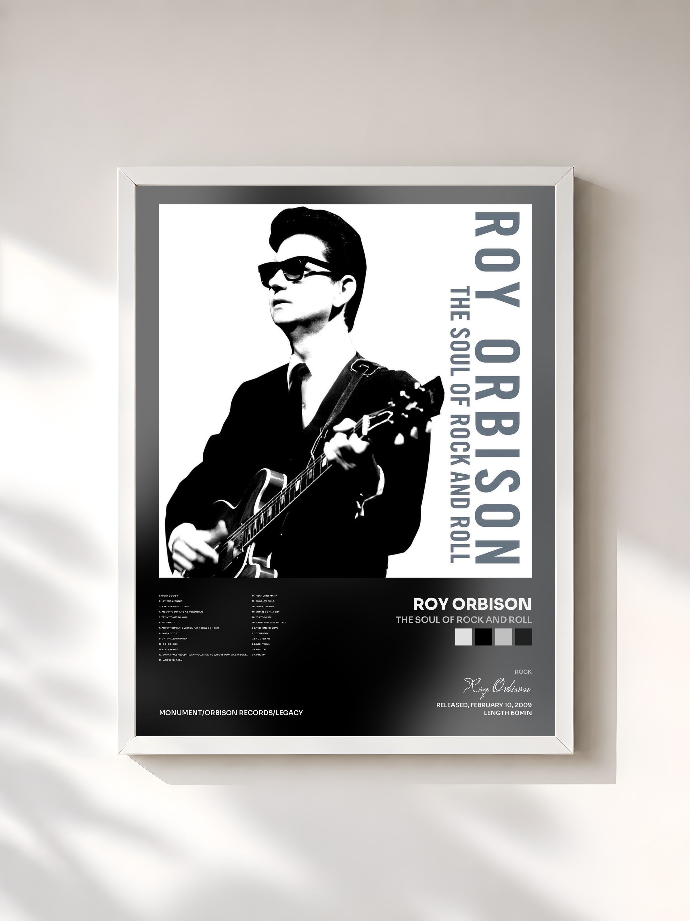 #blanc Tableau de l'album The Soul of Rock And Roll de Roy Orbison, cadre blanc, imprimé et encadré en France
