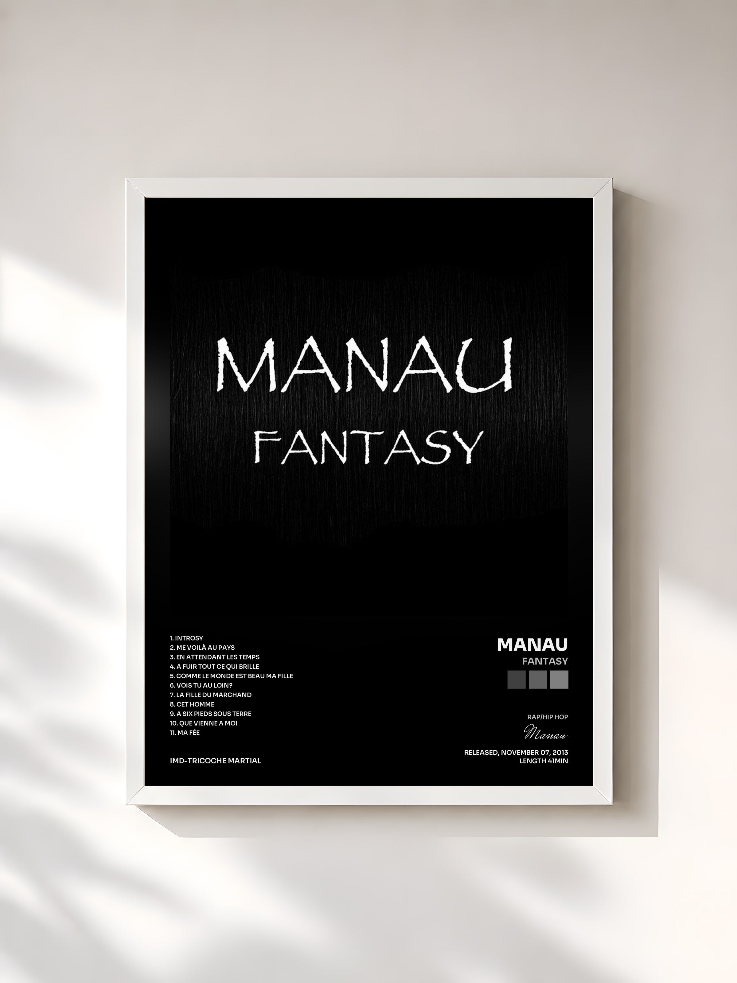 #blanc Tableau de l'album Fantasy de Manau, cadre blanc, imprimé et encadré en France