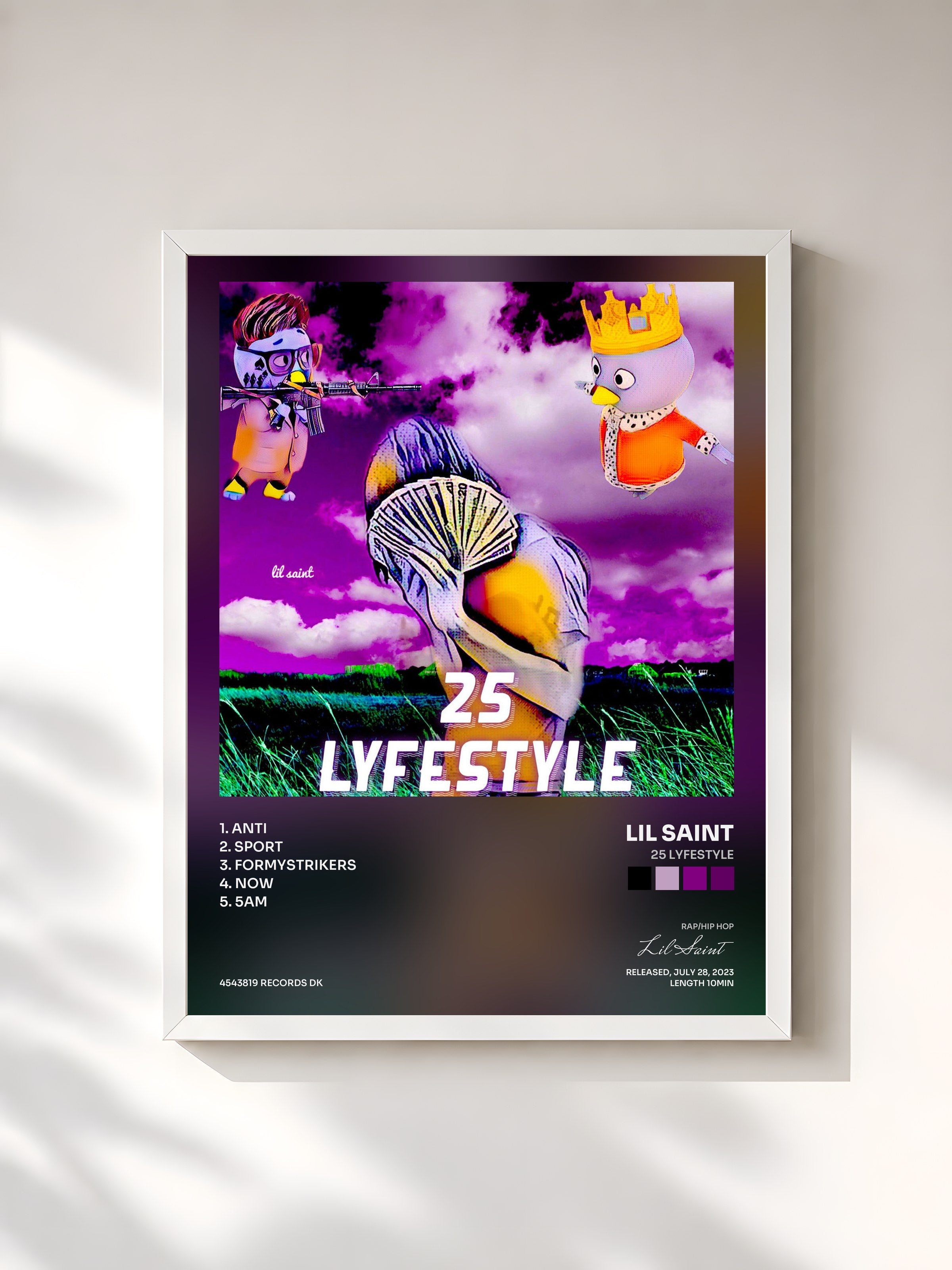 #blanc Tableau de l'album 25 LYFESTYLE de Lil Saint, cadre blanc, imprimé et encadré en France