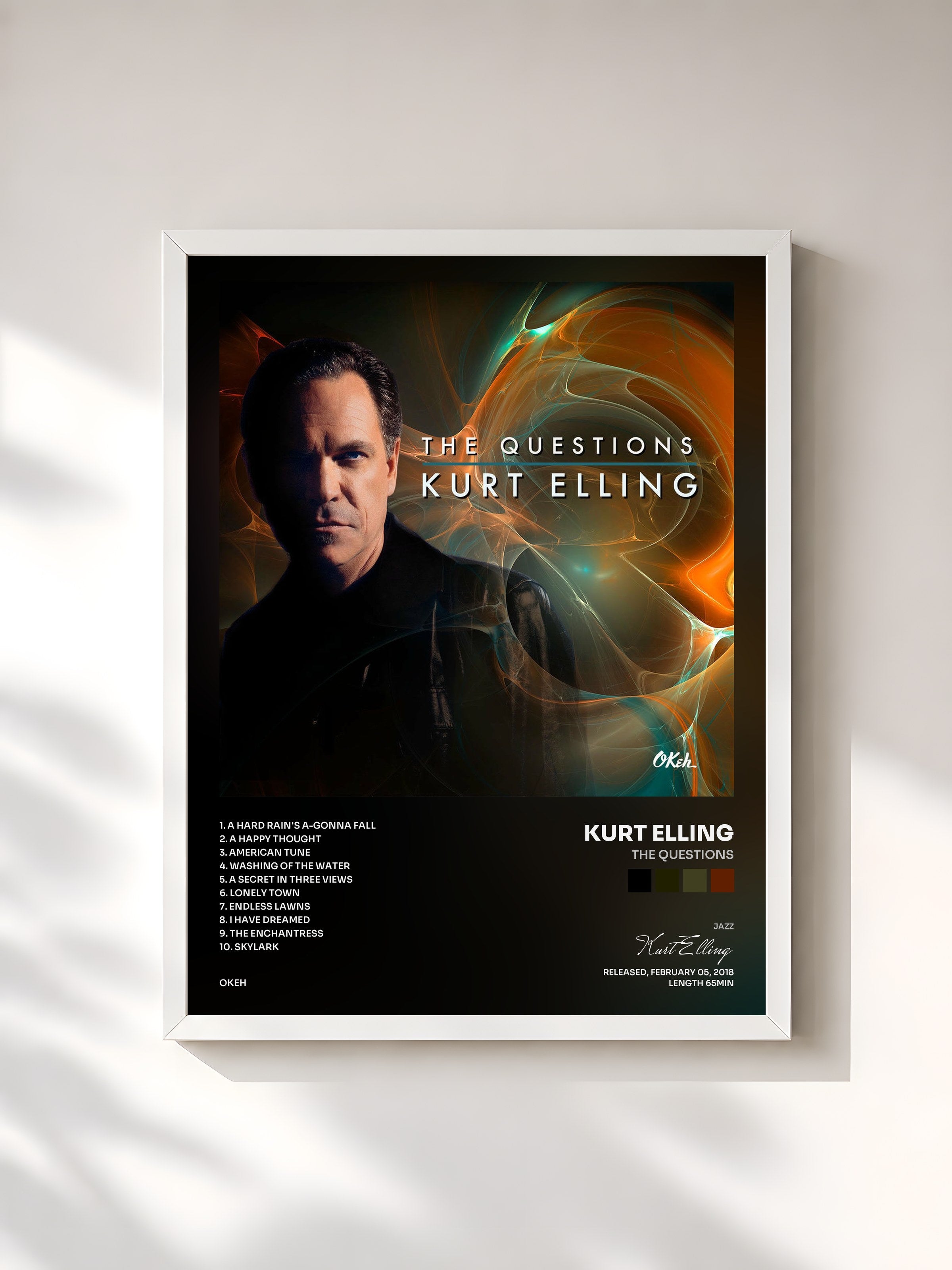 #blanc Tableau de l'album The Questions de Kurt Elling, cadre blanc, imprimé et encadré en France