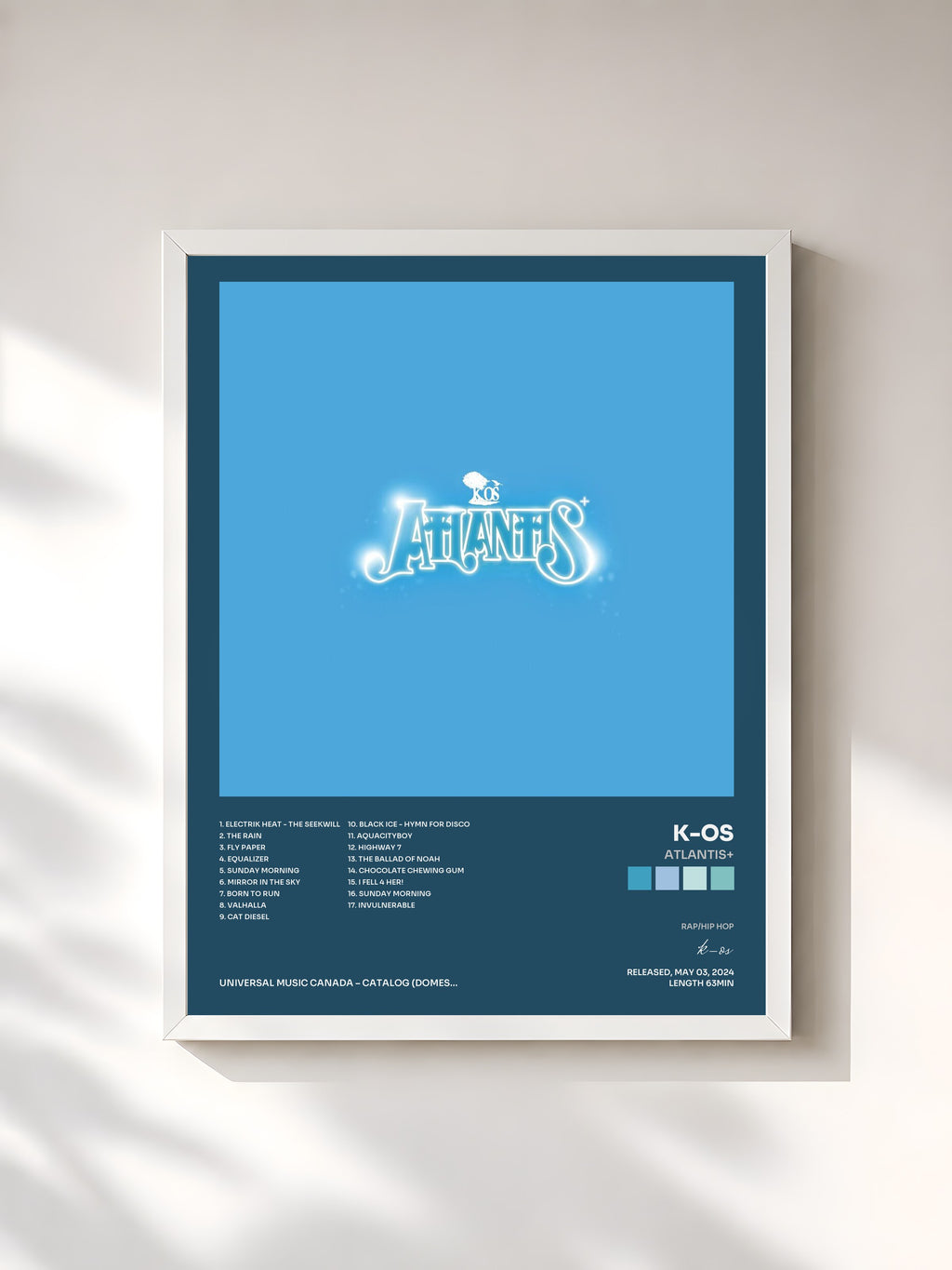 #blanc Tableau de l'album Atlantis+ de k-os, cadre blanc, imprimé et encadré en France