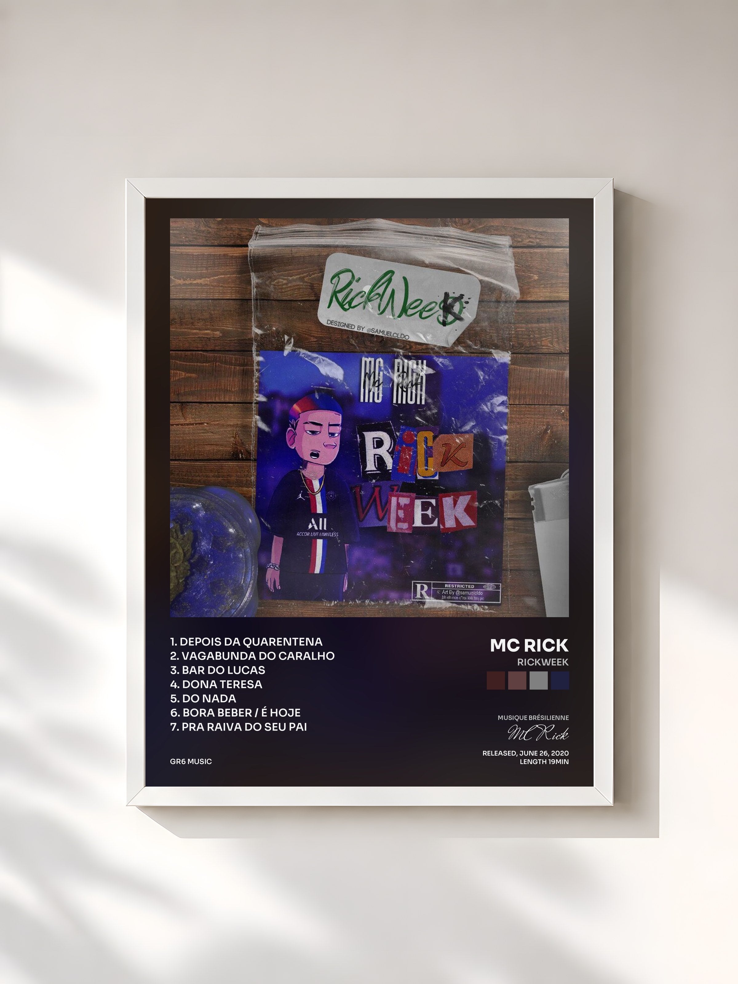 #blanc Tableau de l'album Rickweek de MC Rick, cadre blanc, imprimé et encadré en France