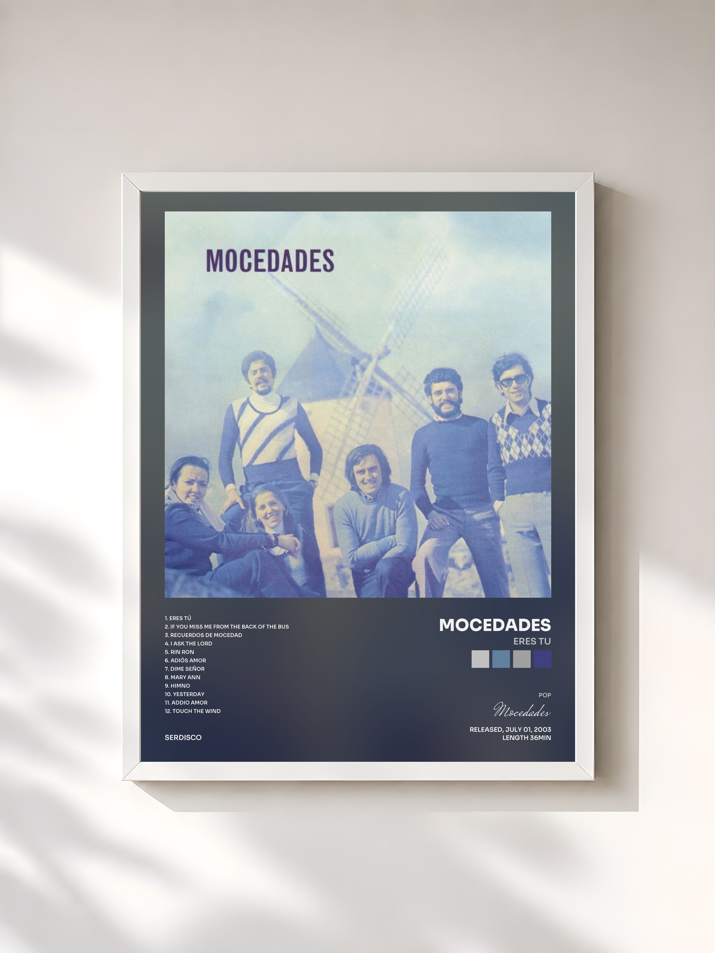 #blanc Tableau de l'album Eres Tu de Mocedades, cadre blanc, imprimé et encadré en France