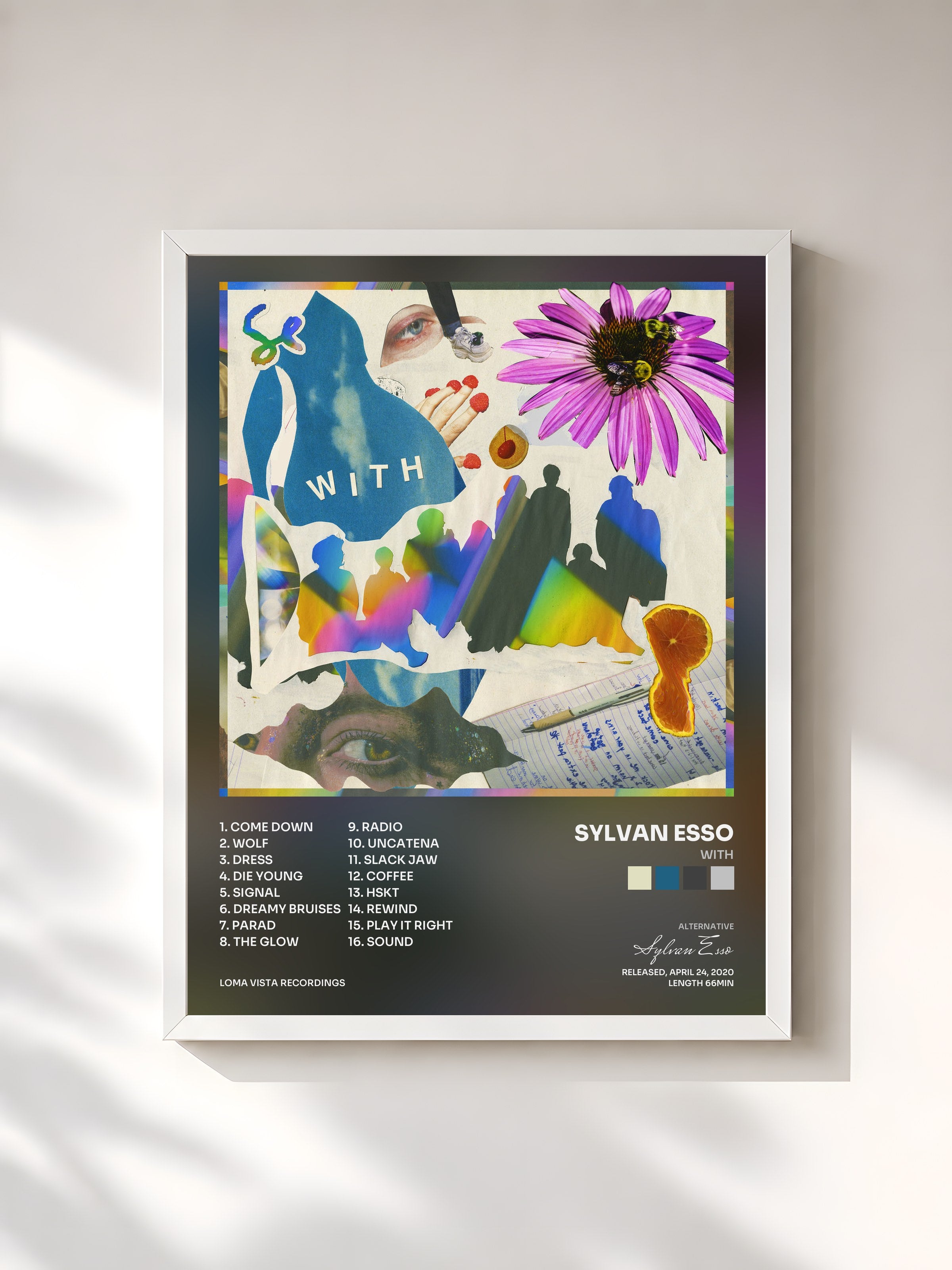 #blanc Tableau de l'album WITH de Sylvan Esso, cadre blanc, imprimé et encadré en France