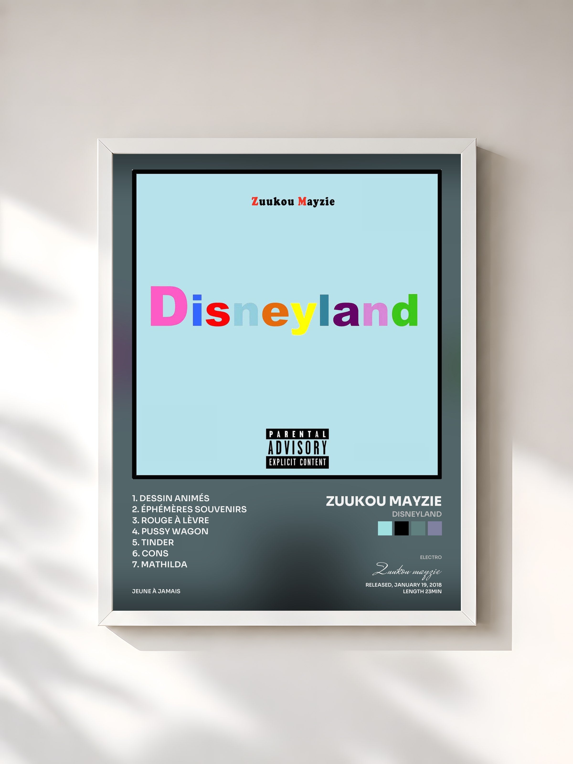 #blanc Tableau de l'album Disneyland de Zuukou mayzie, cadre blanc, imprimé et encadré en France