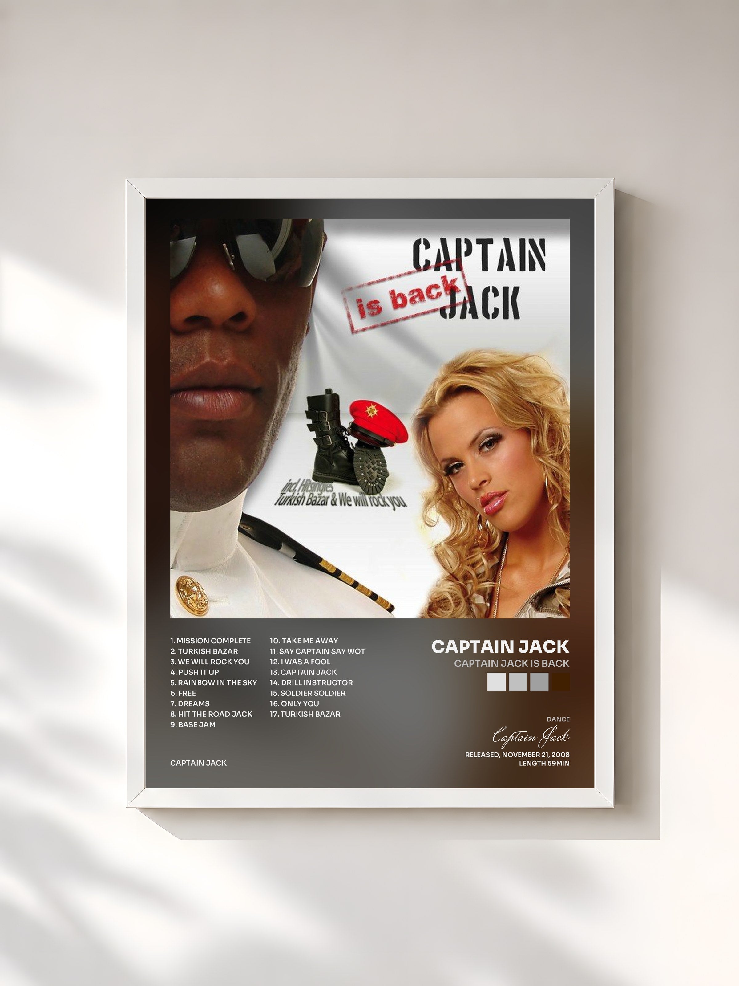 #blanc Tableau de l'album Captain Jack Is Back de Captain Jack, cadre blanc, imprimé et encadré en France