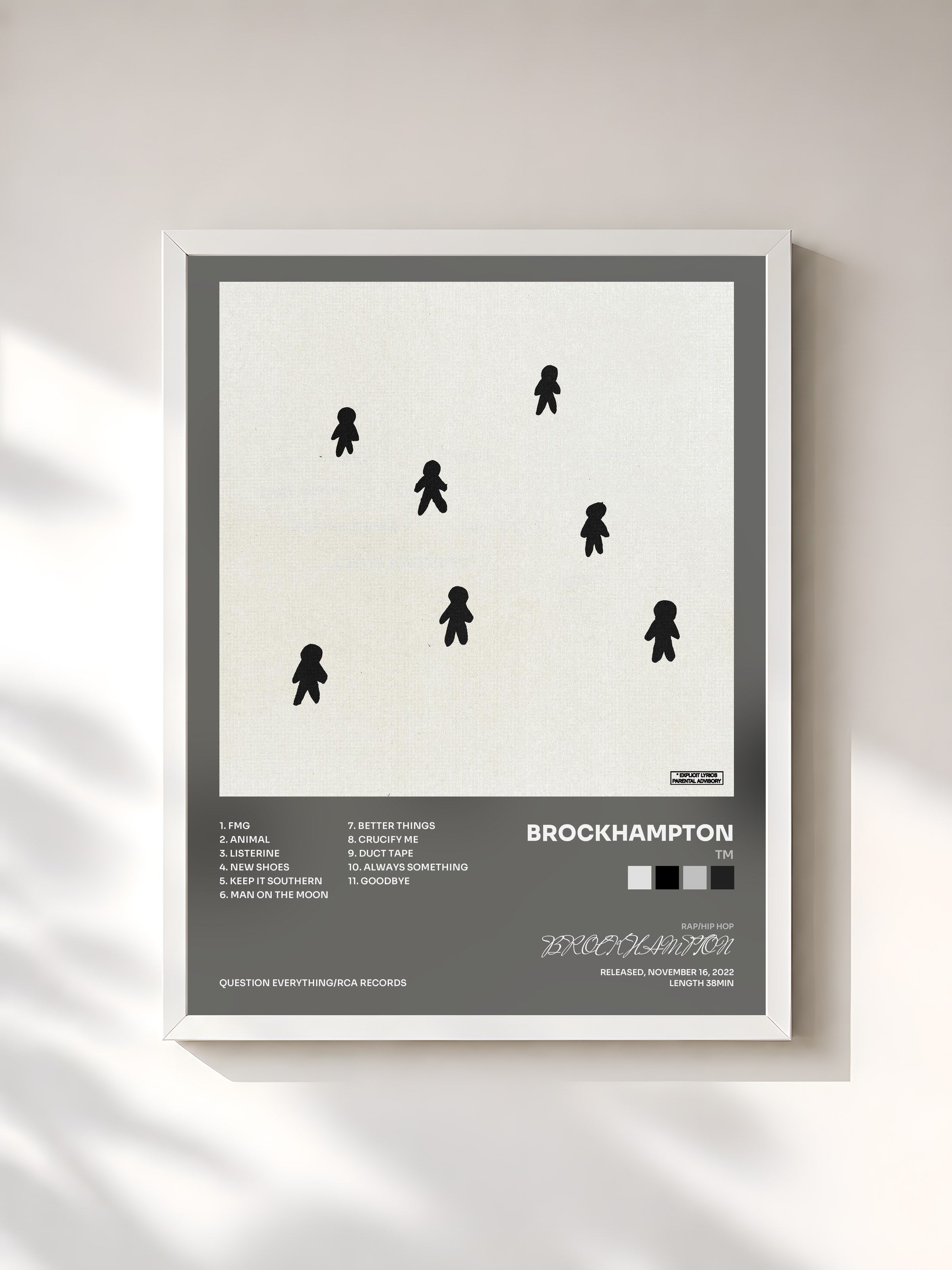 #blanc Tableau de l'album TM de BROCKHAMPTON, cadre blanc, imprimé et encadré en France