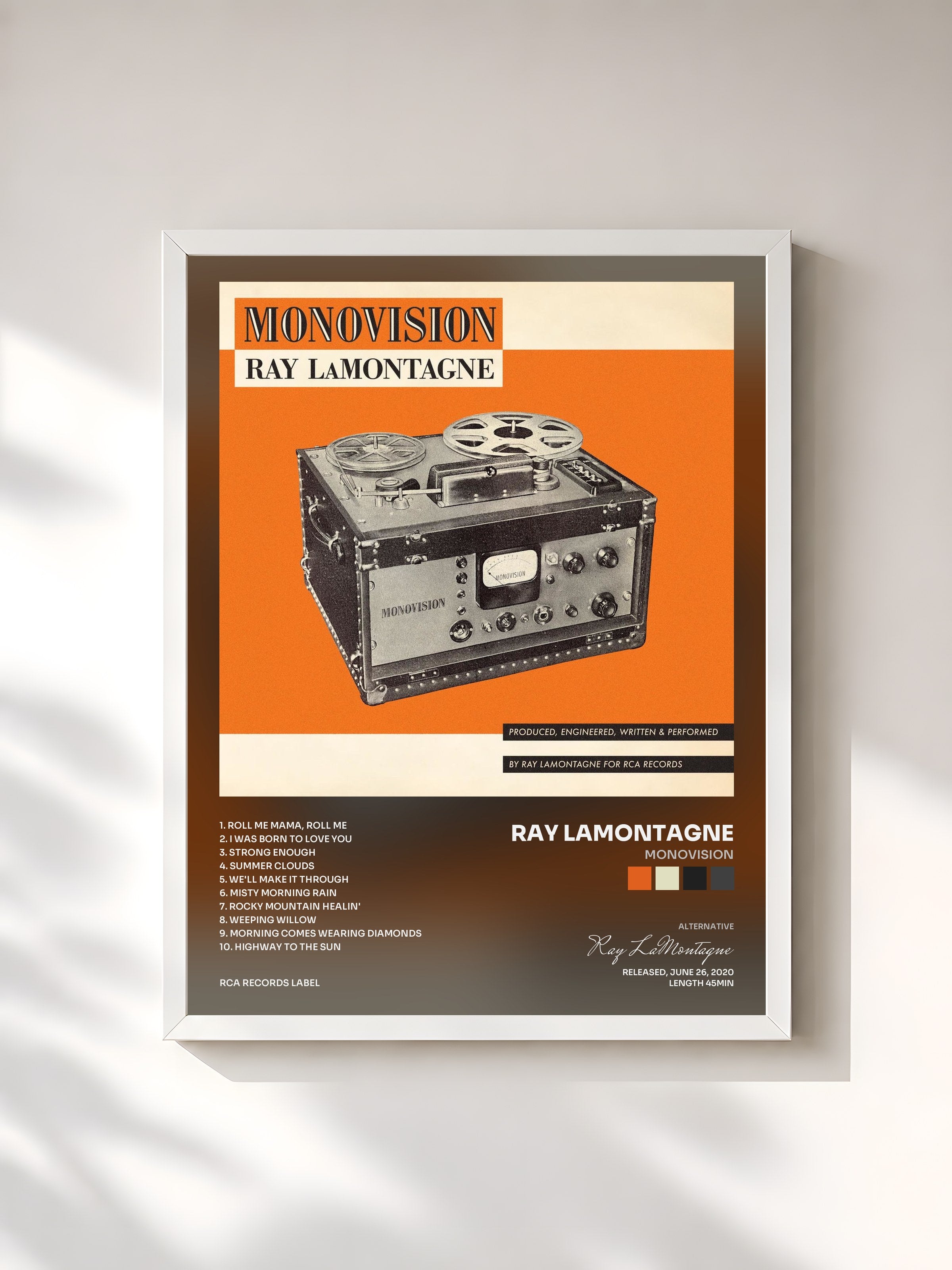 #blanc Tableau de l'album MONOVISION de Ray LaMontagne, cadre blanc, imprimé et encadré en France