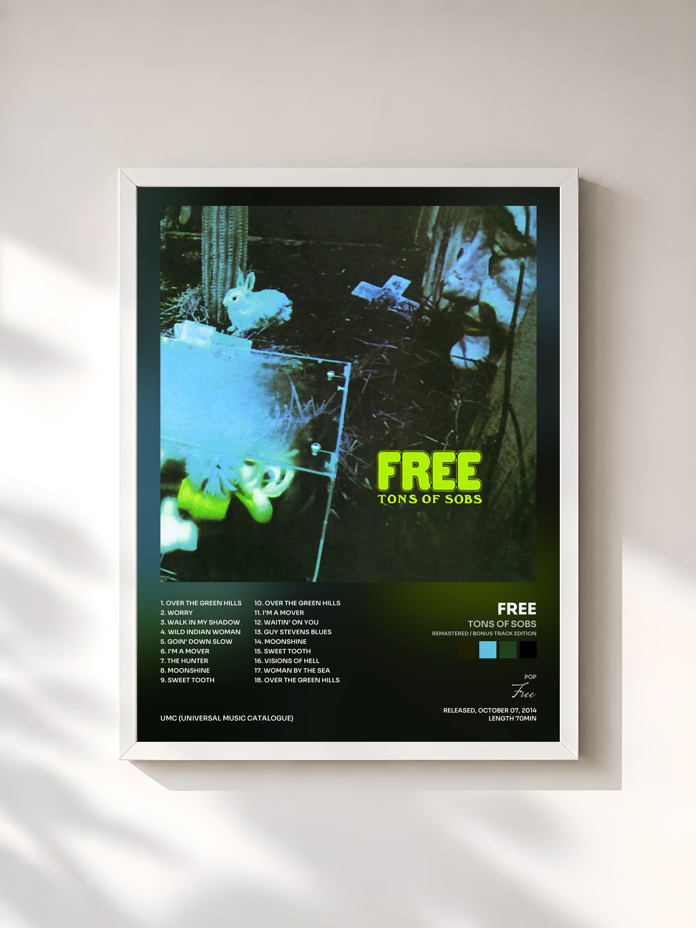 #blanc Tableau de l'album Tons Of Sobs (Remastered / Bonus Track Edition) de Free, cadre blanc, imprimé et encadré en France