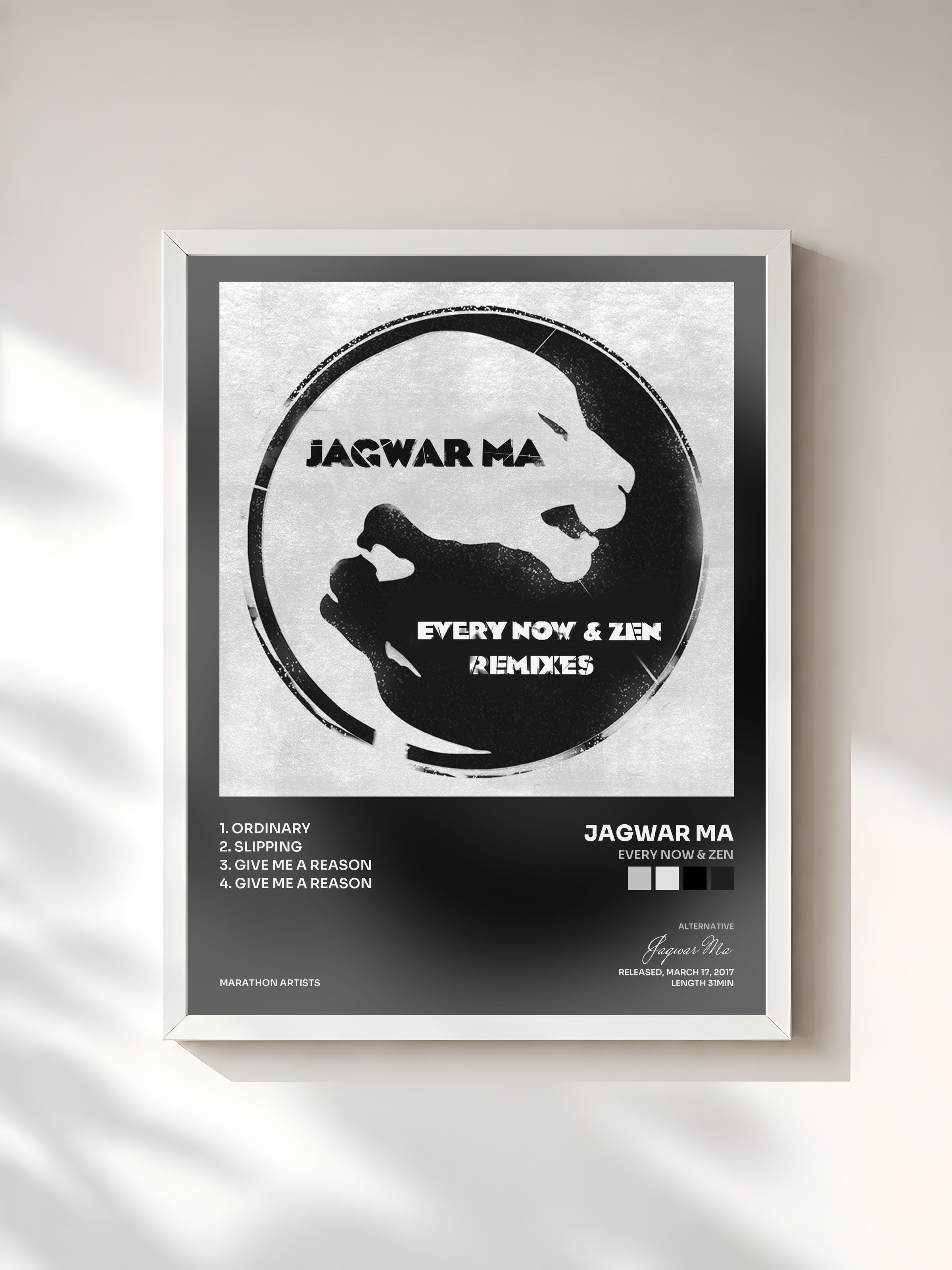 #blanc Tableau de l'album Every Now & Zen de Jagwar Ma, cadre blanc, imprimé et encadré en France