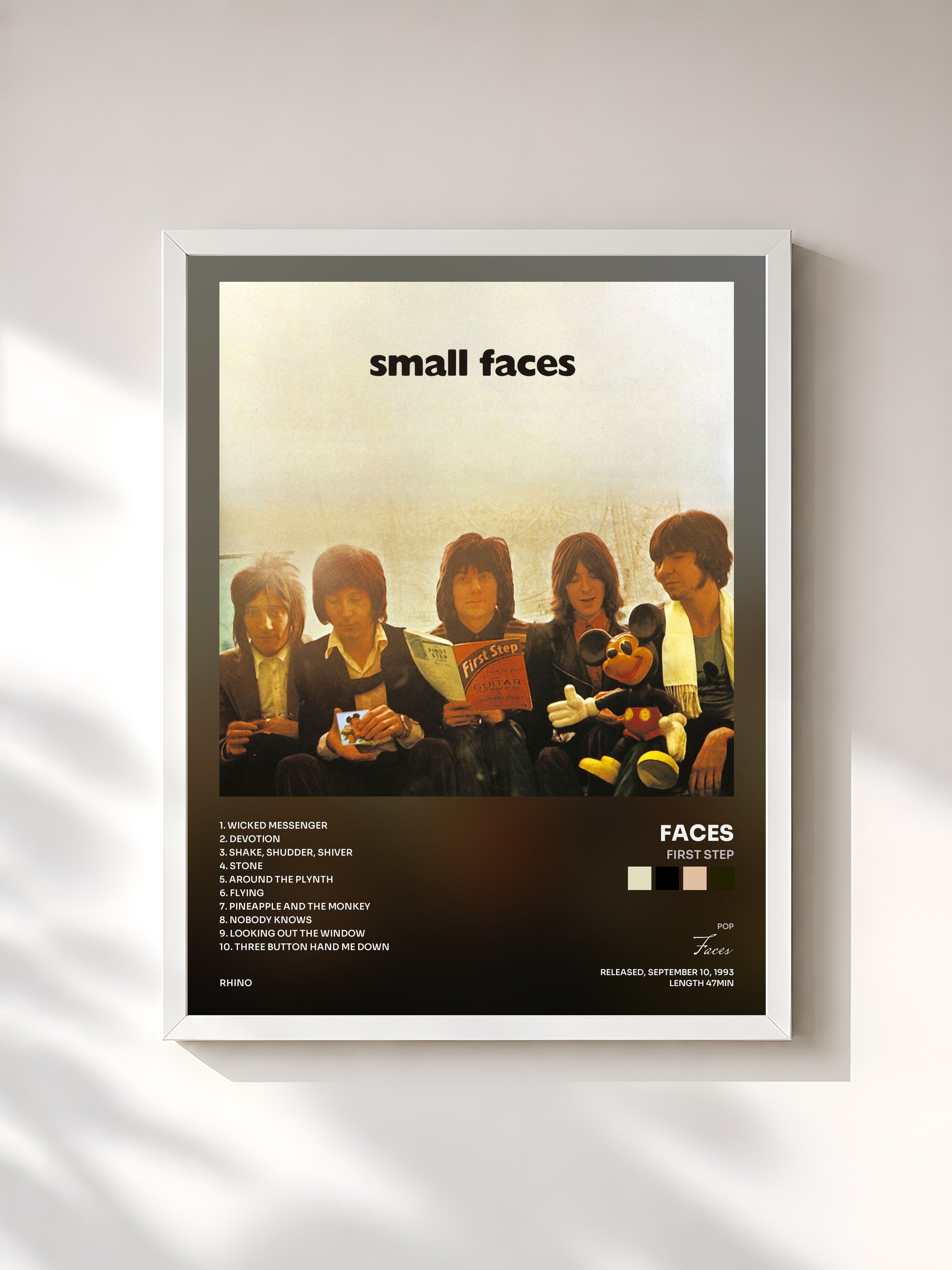 #blanc Tableau de l'album First Step de Faces, cadre blanc, imprimé et encadré en France