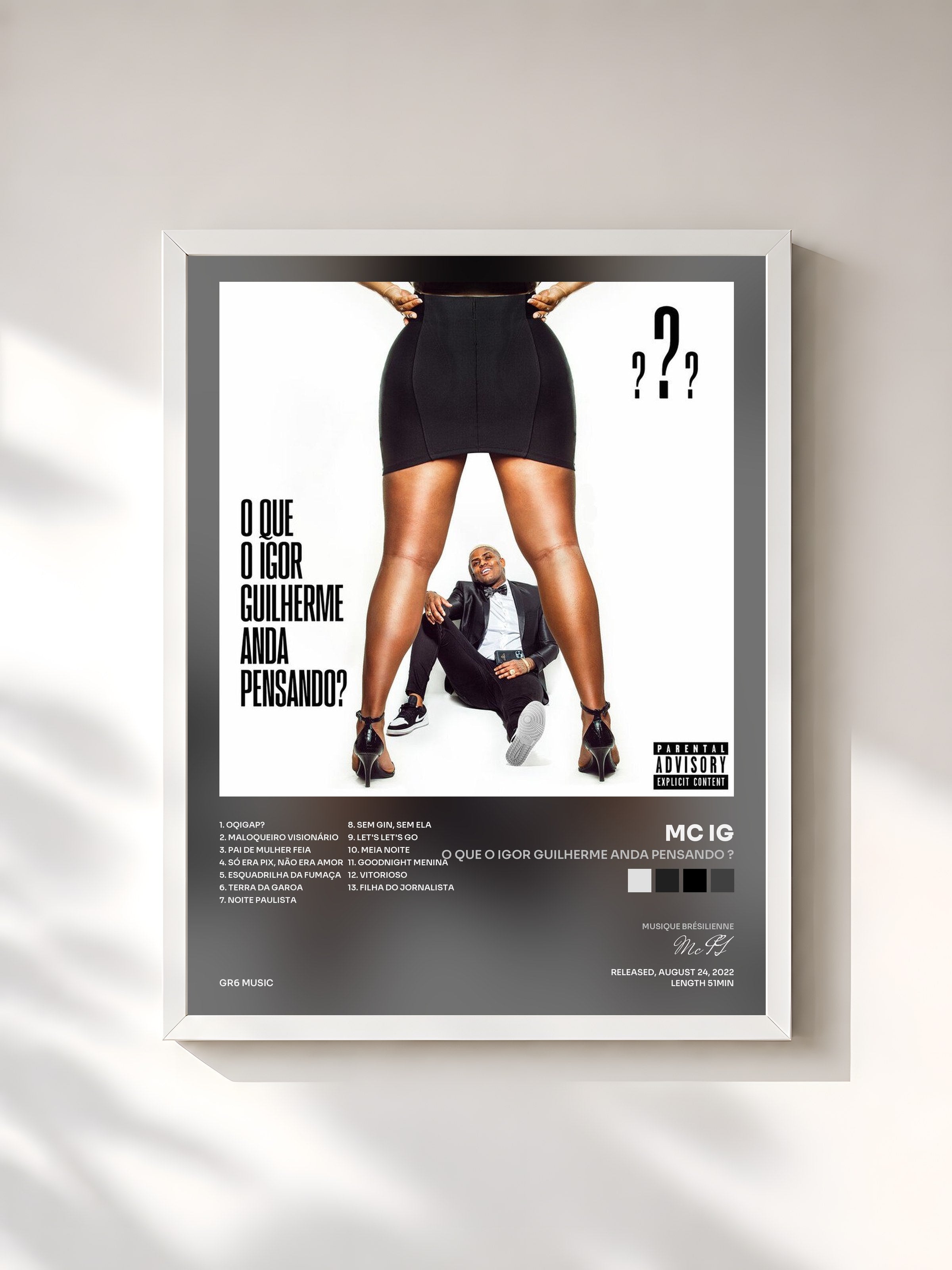 #blanc Tableau de l'album O Que O Igor Guilherme Anda Pensando ? de Mc IG, cadre blanc, imprimé et encadré en France
