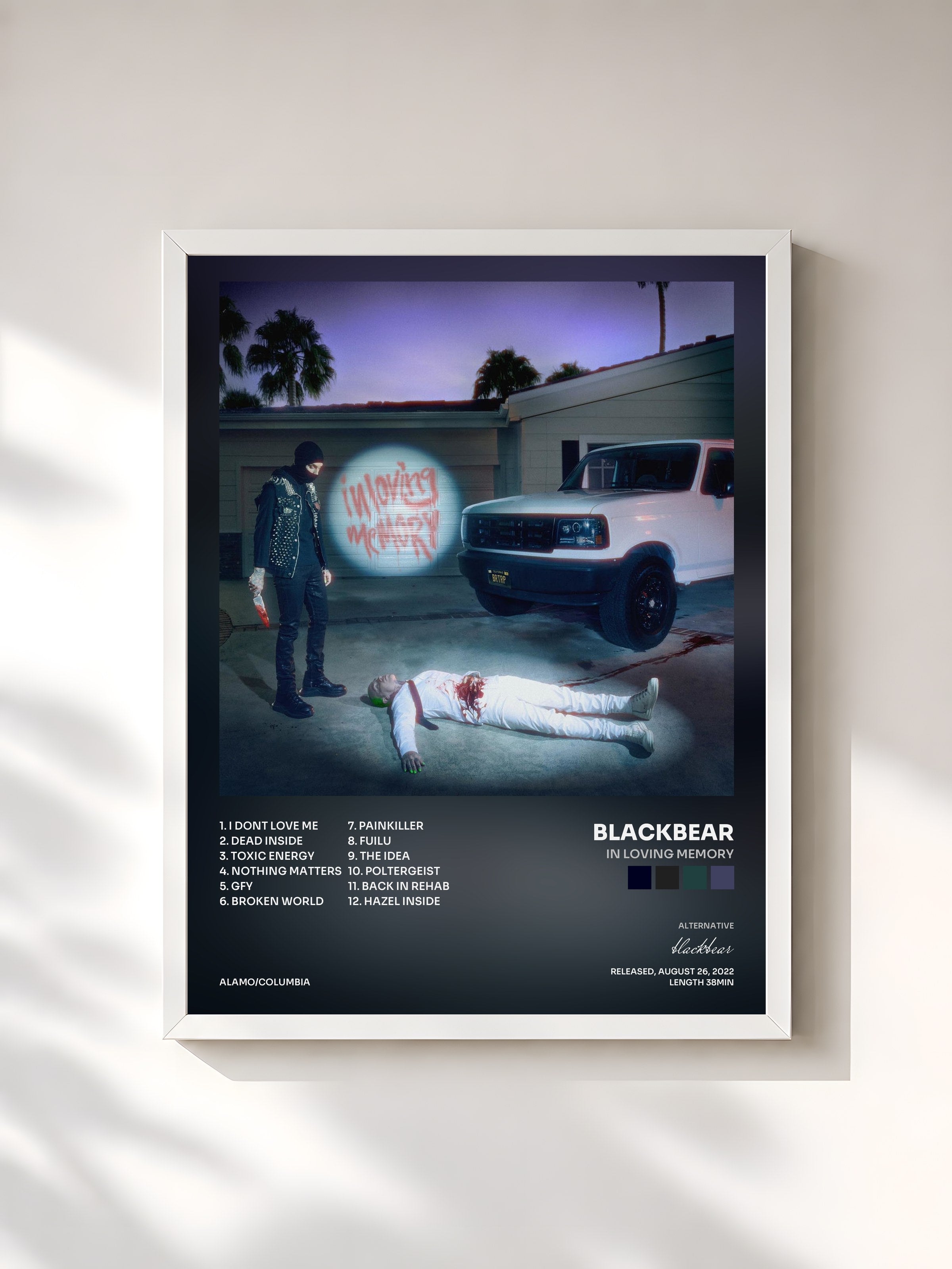 #blanc Tableau de l'album in loving memory de blackbear, cadre blanc, imprimé et encadré en France