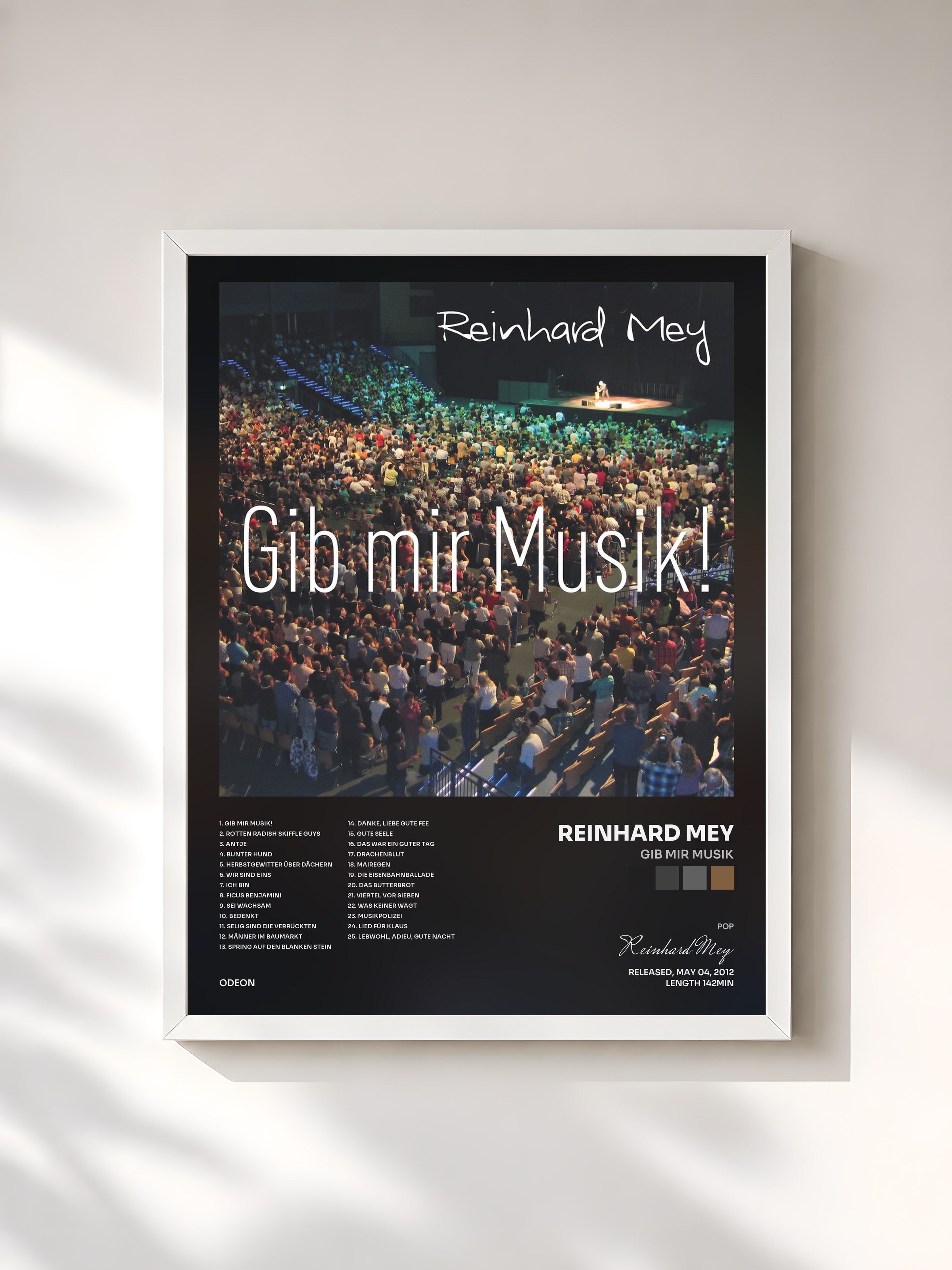 #blanc Tableau de l'album Gib Mir Musik de Reinhard Mey, cadre blanc, imprimé et encadré en France