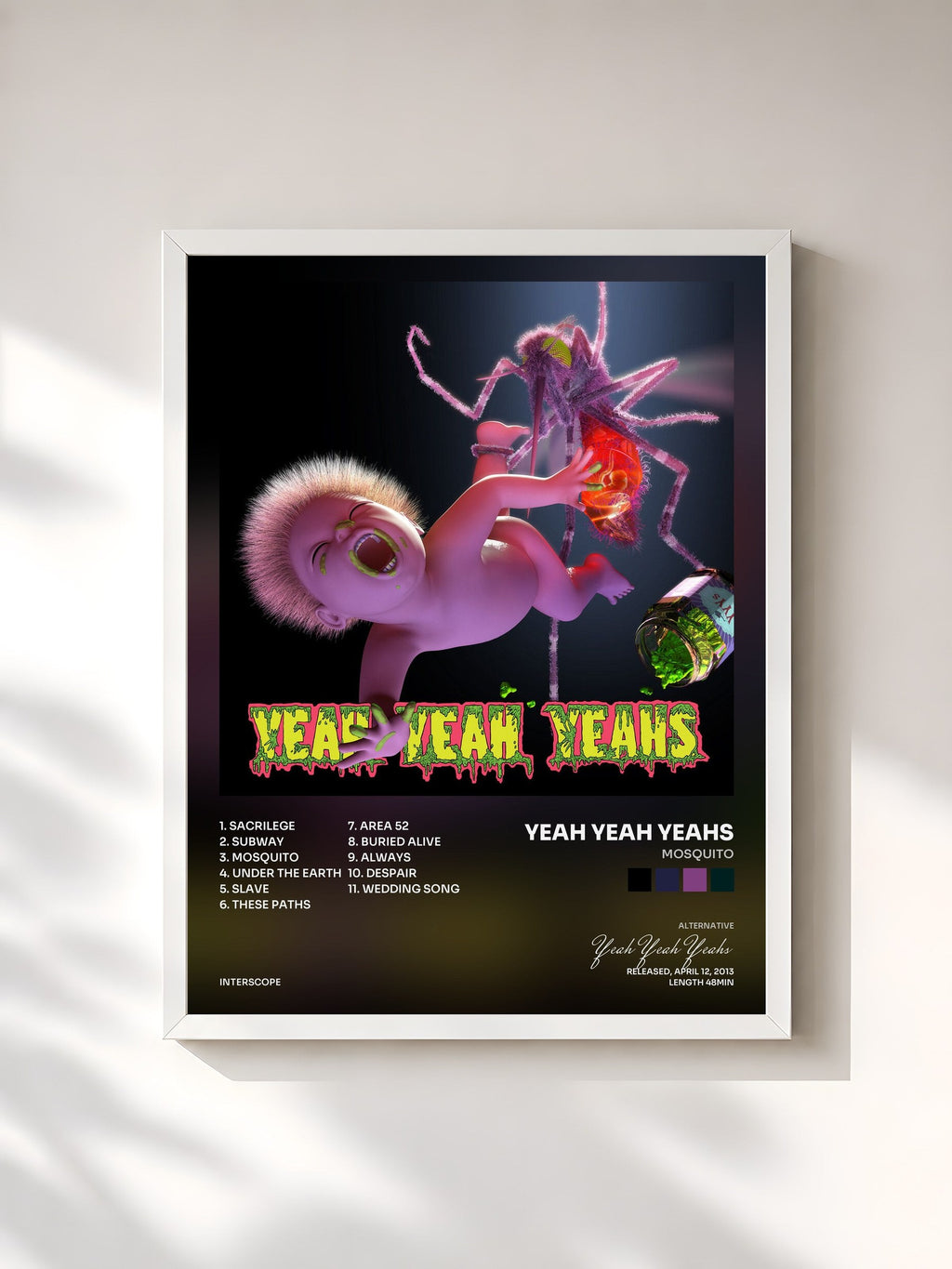 #blanc Mosquito von Yeah Yeah Yeahs als gerahmter Kunstdruck, weißer Rahmen, gedruckt und gerahmt in Frankreich