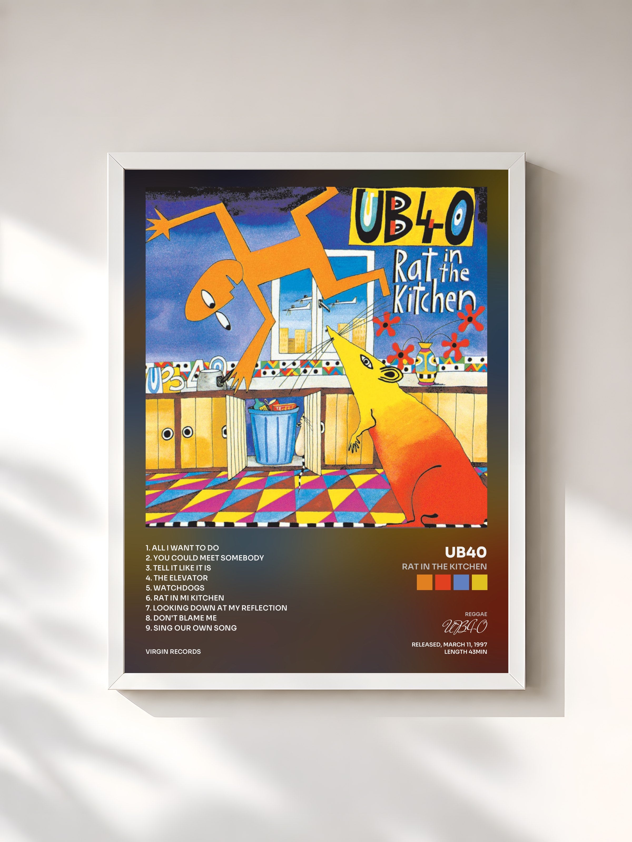 #blanc Tableau de l'album Rat In The Kitchen de UB40, cadre blanc, imprimé et encadré en France
