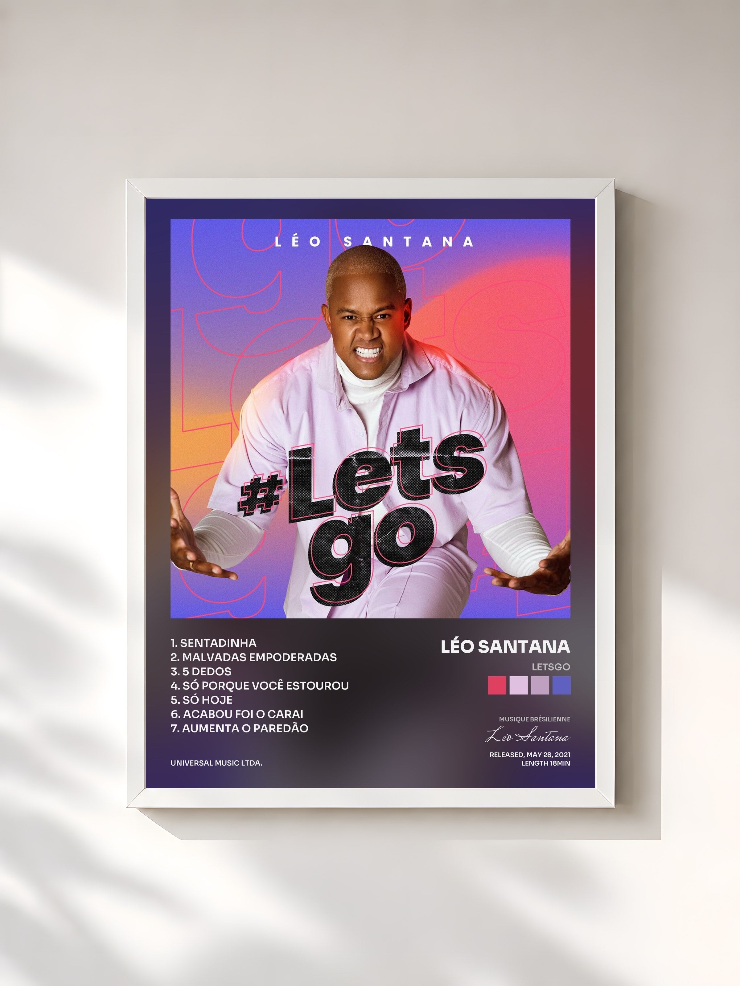 #blanc Tableau de l'album LetsGo de Léo Santana, cadre blanc, imprimé et encadré en France