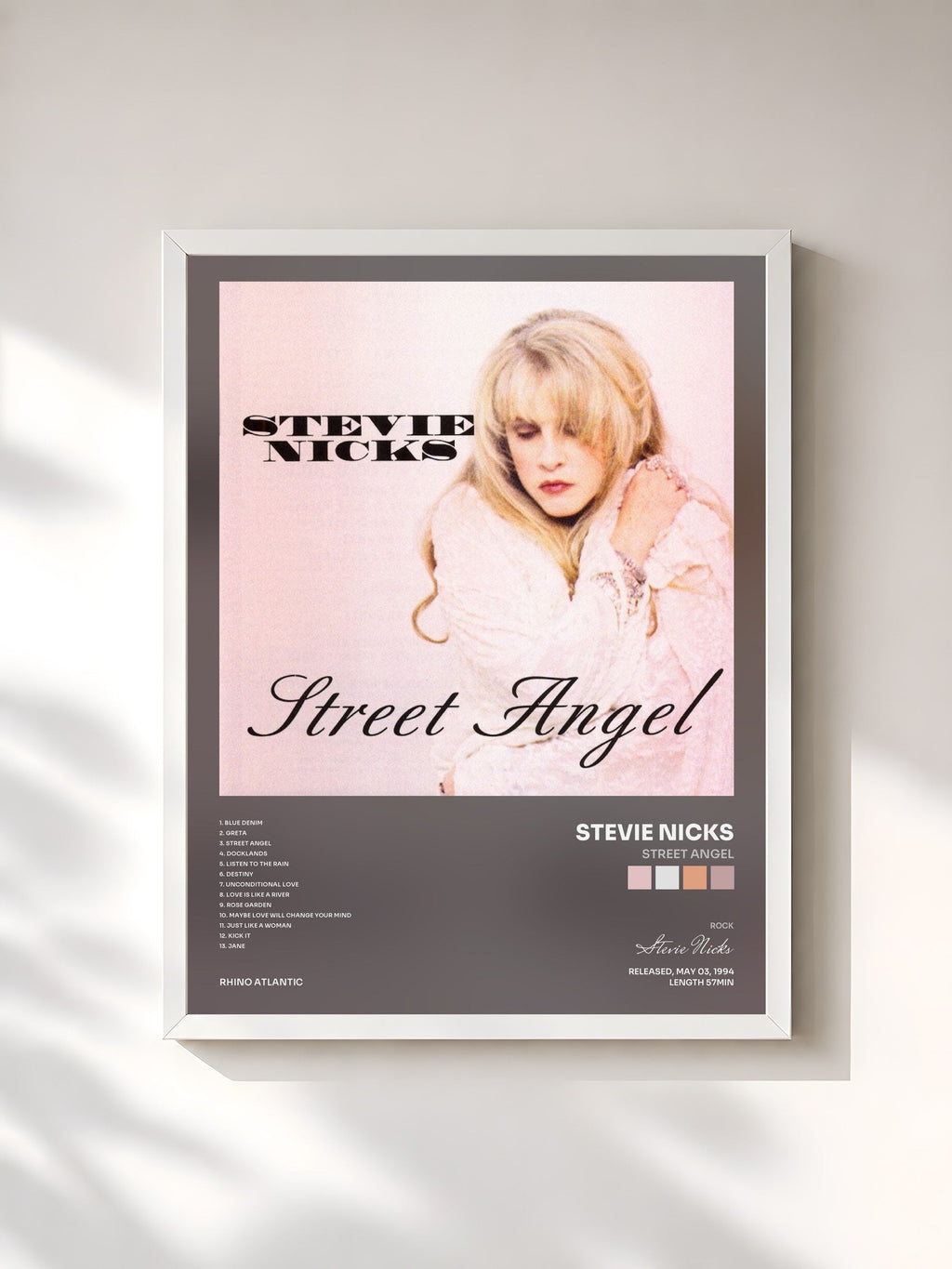 #blanc Street Angel by Stevie Nicks as a framed art print, white frame, printed and framed in France