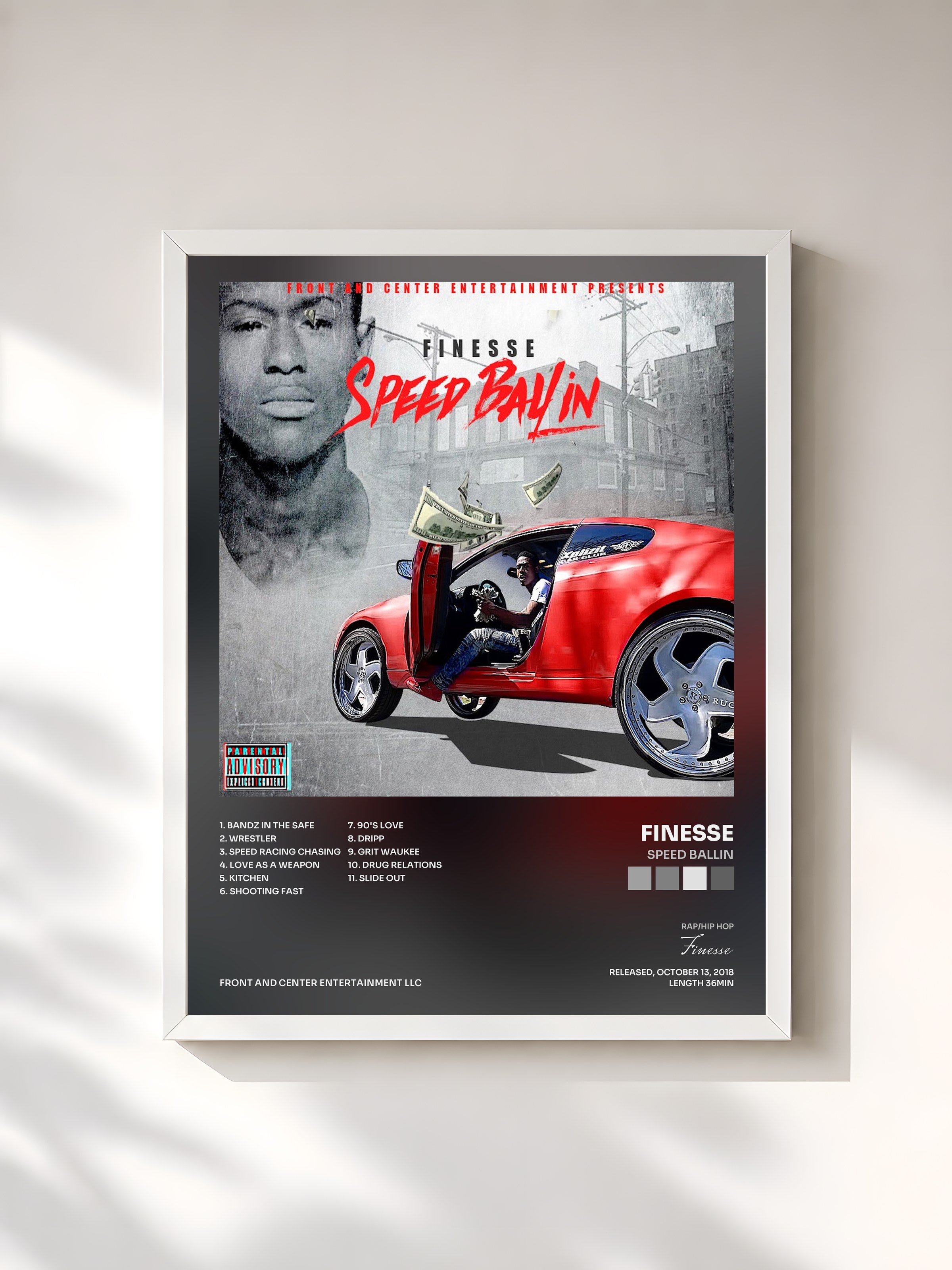 #blanc Tableau de l'album Speed Ballin de Finesse, cadre blanc, imprimé et encadré en France