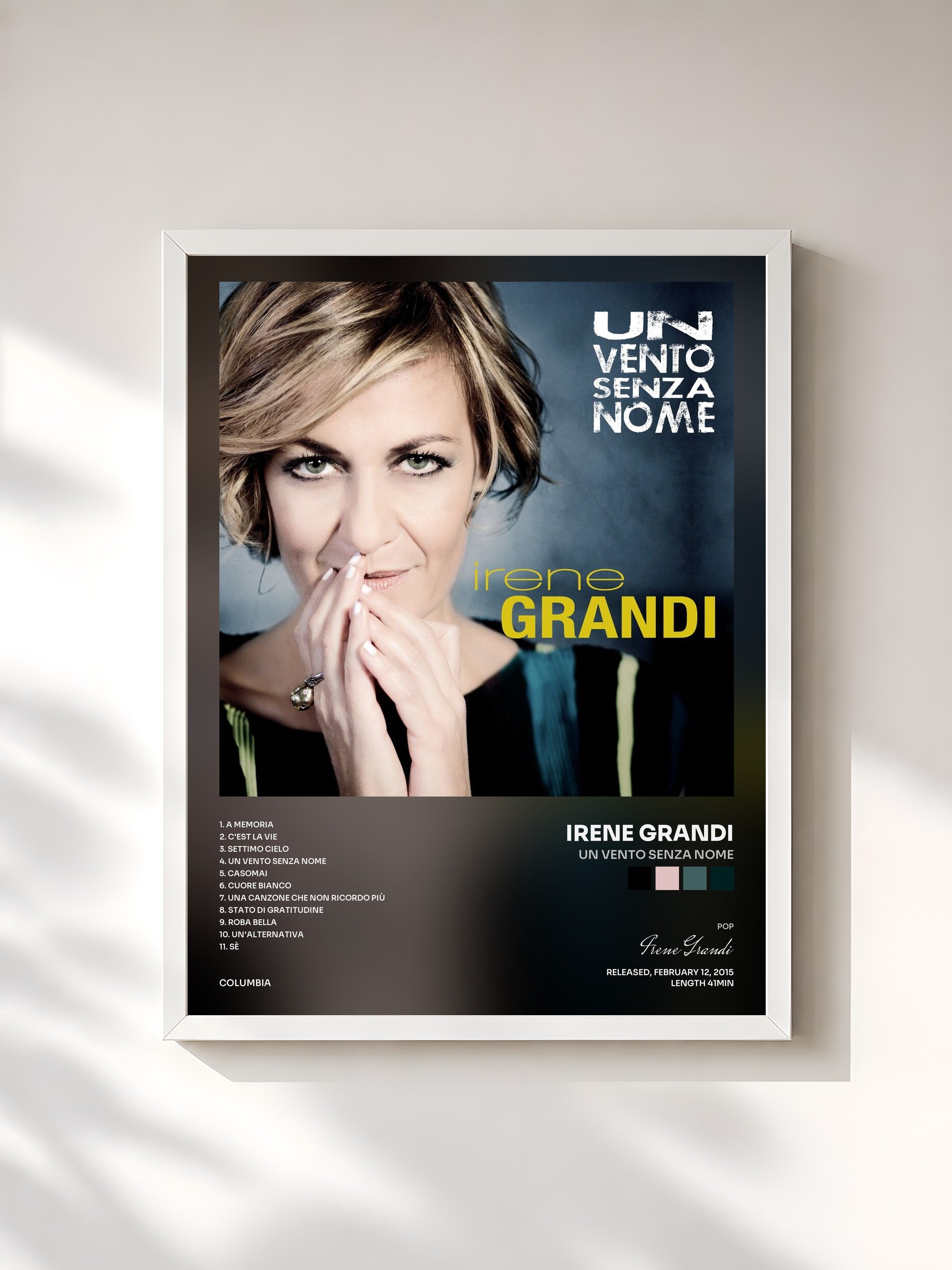 #blanc Tableau de l'album Un vento senza nome de Irene Grandi, cadre blanc, imprimé et encadré en France