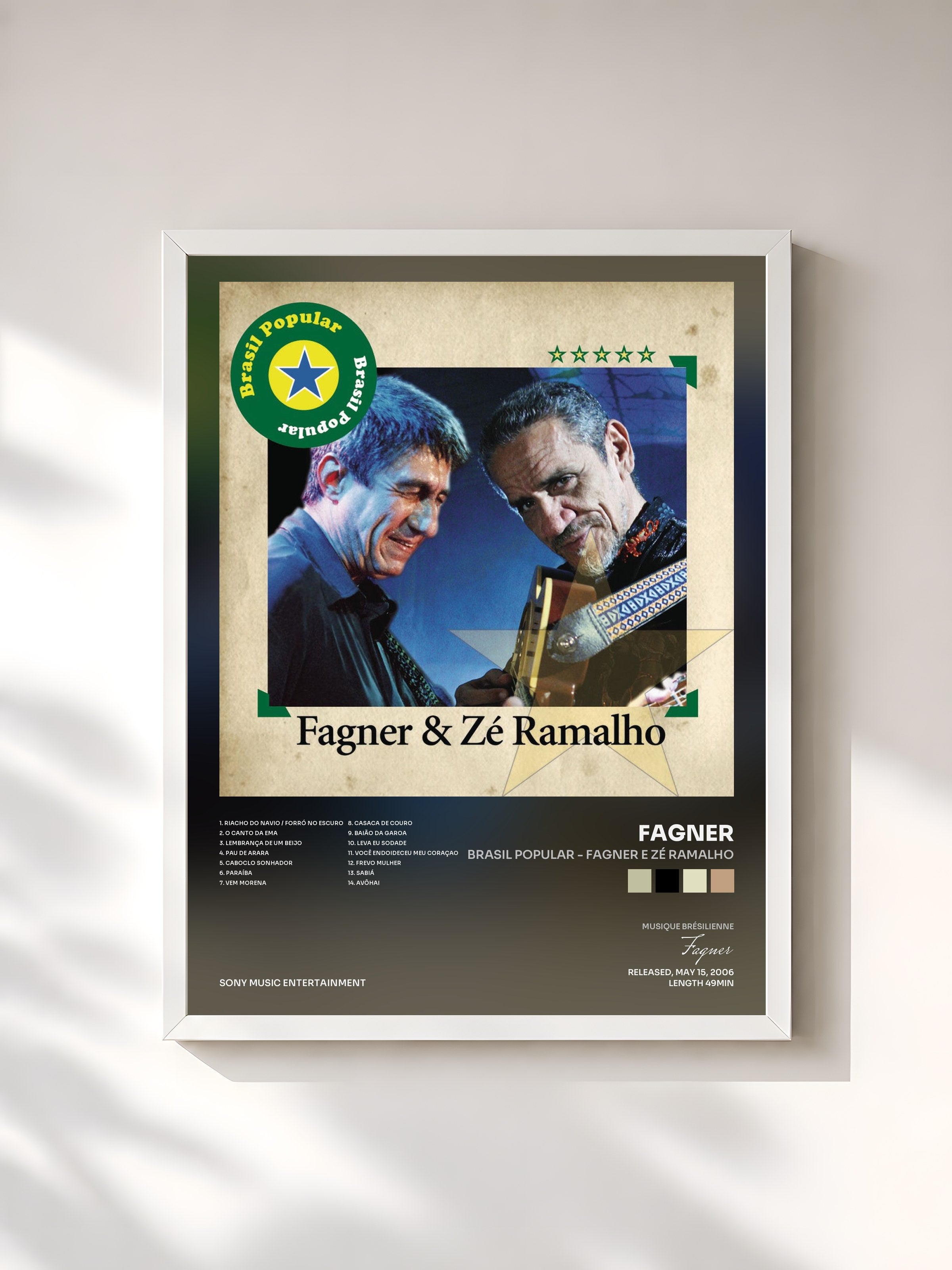 #blanc Tableau de l'album Brasil Popular - Fagner E Zé Ramalho de Fagner, cadre blanc, imprimé et encadré en France