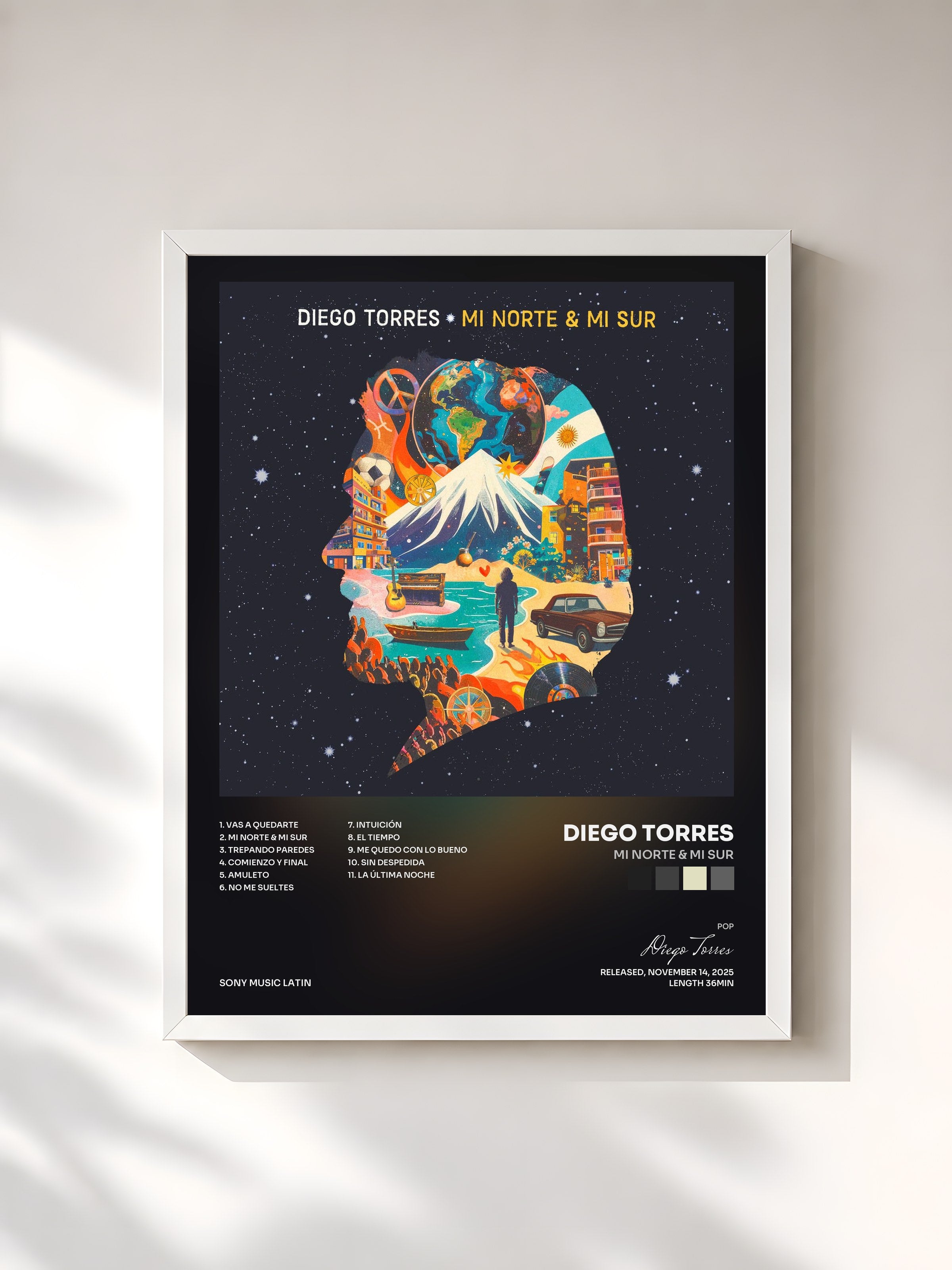 #blanc Tableau de l'album Mi Norte & Mi Sur  de Diego Torres, cadre blanc, imprimé et encadré en France