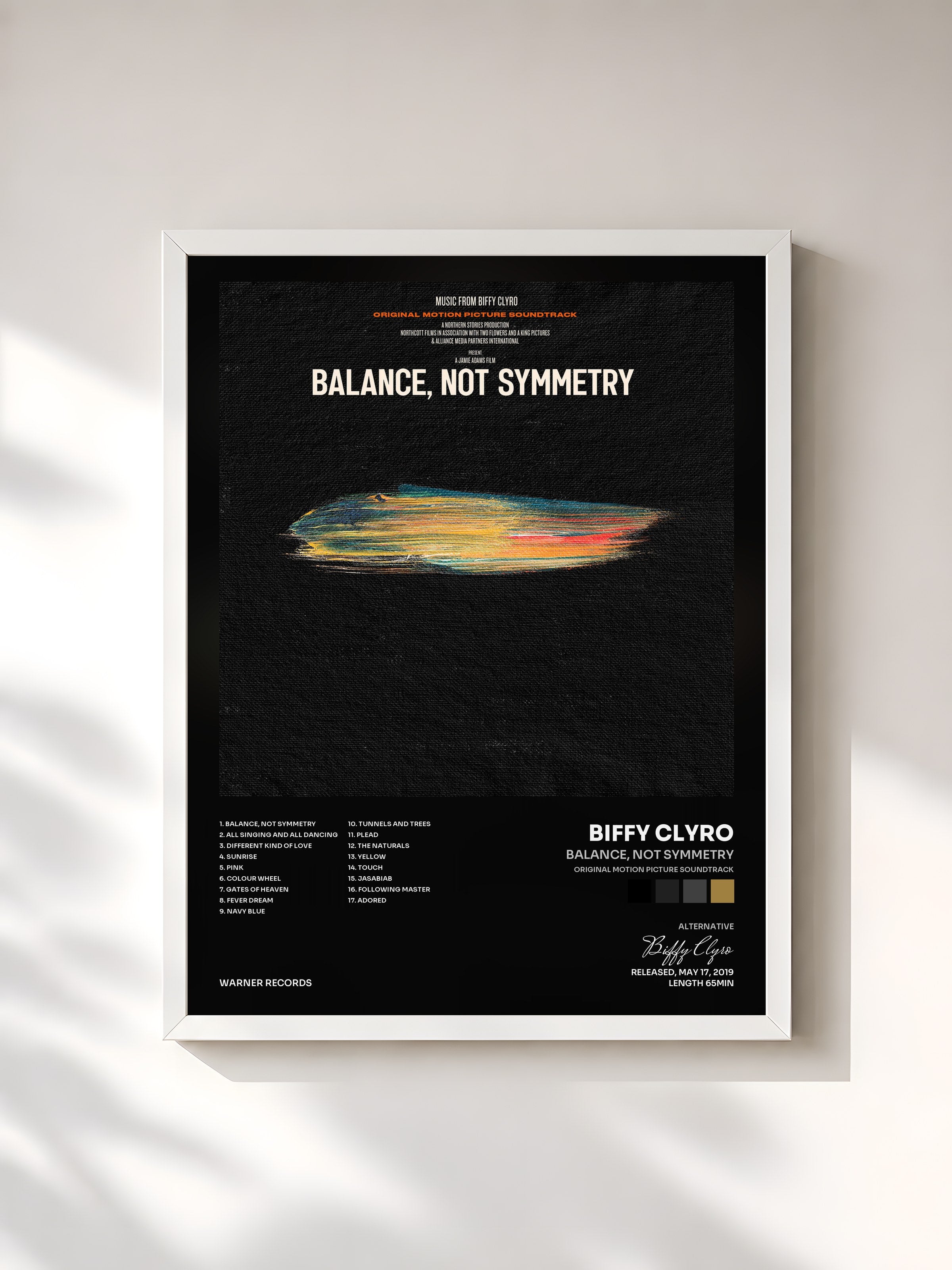 #blanc Tableau de l'album Balance, Not Symmetry (Original Motion Picture Soundtrack) de Biffy Clyro, cadre blanc, imprimé et encadré en France