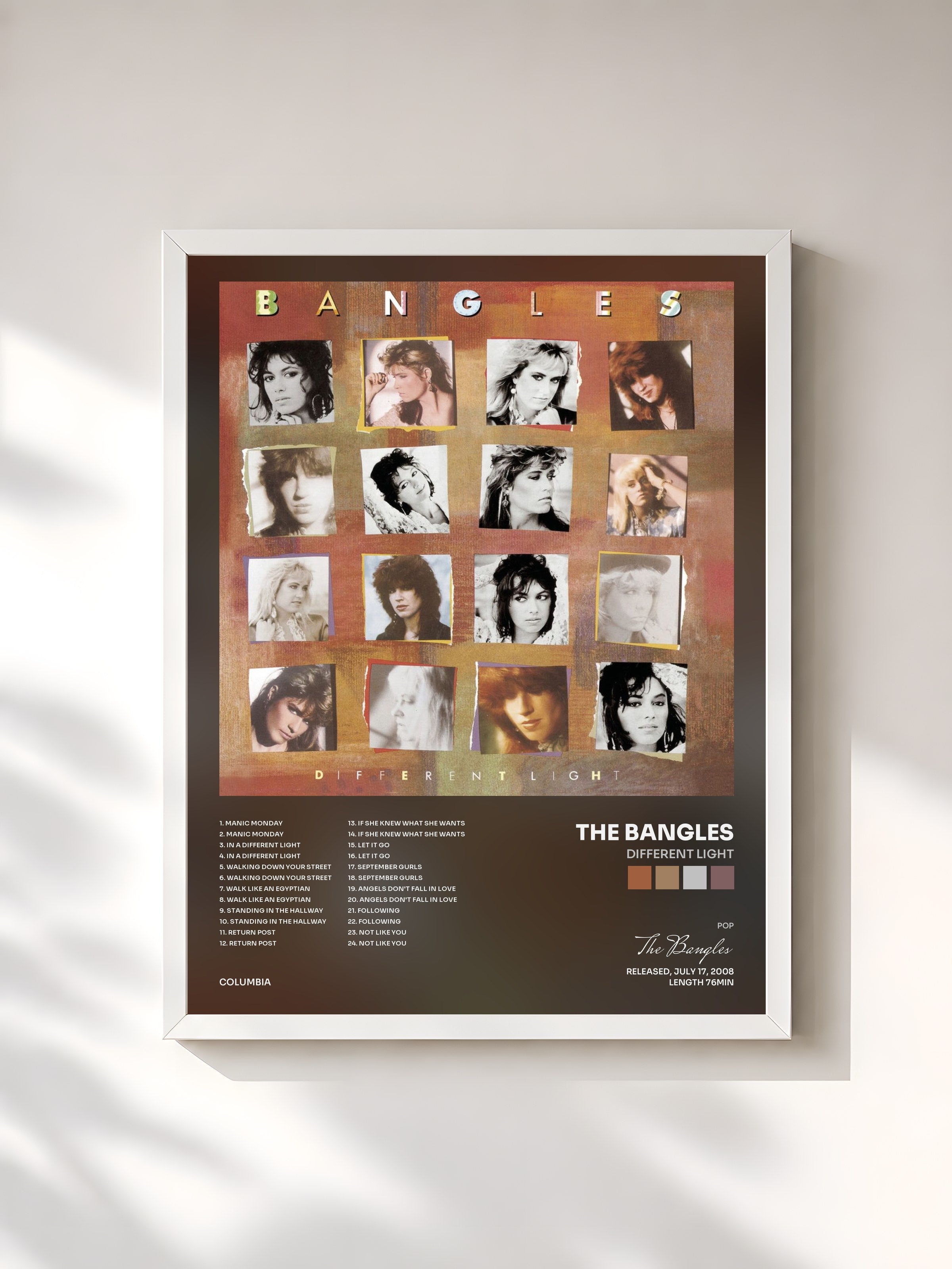 #blanc Tableau de l'album Different Light de The Bangles, cadre blanc, imprimé et encadré en France