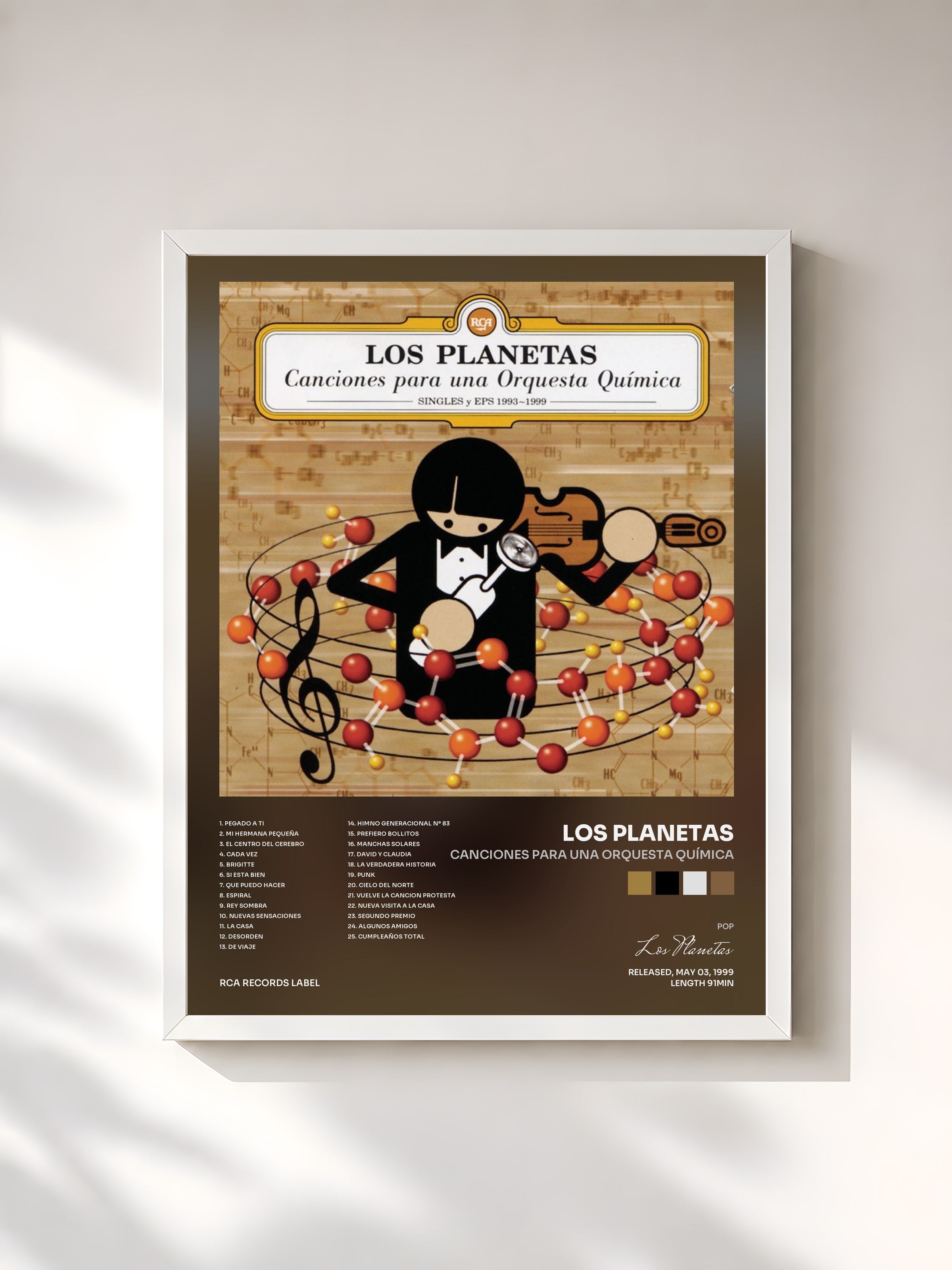 #blanc Tableau de l'album Canciones para una Orquesta Química de Los Planetas, cadre blanc, imprimé et encadré en France