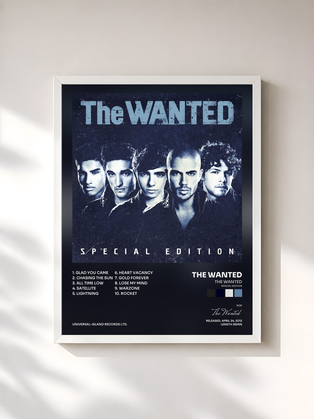 #blanc Tableau de l'album The Wanted (Special Edition) de The Wanted, cadre blanc, imprimé et encadré en France