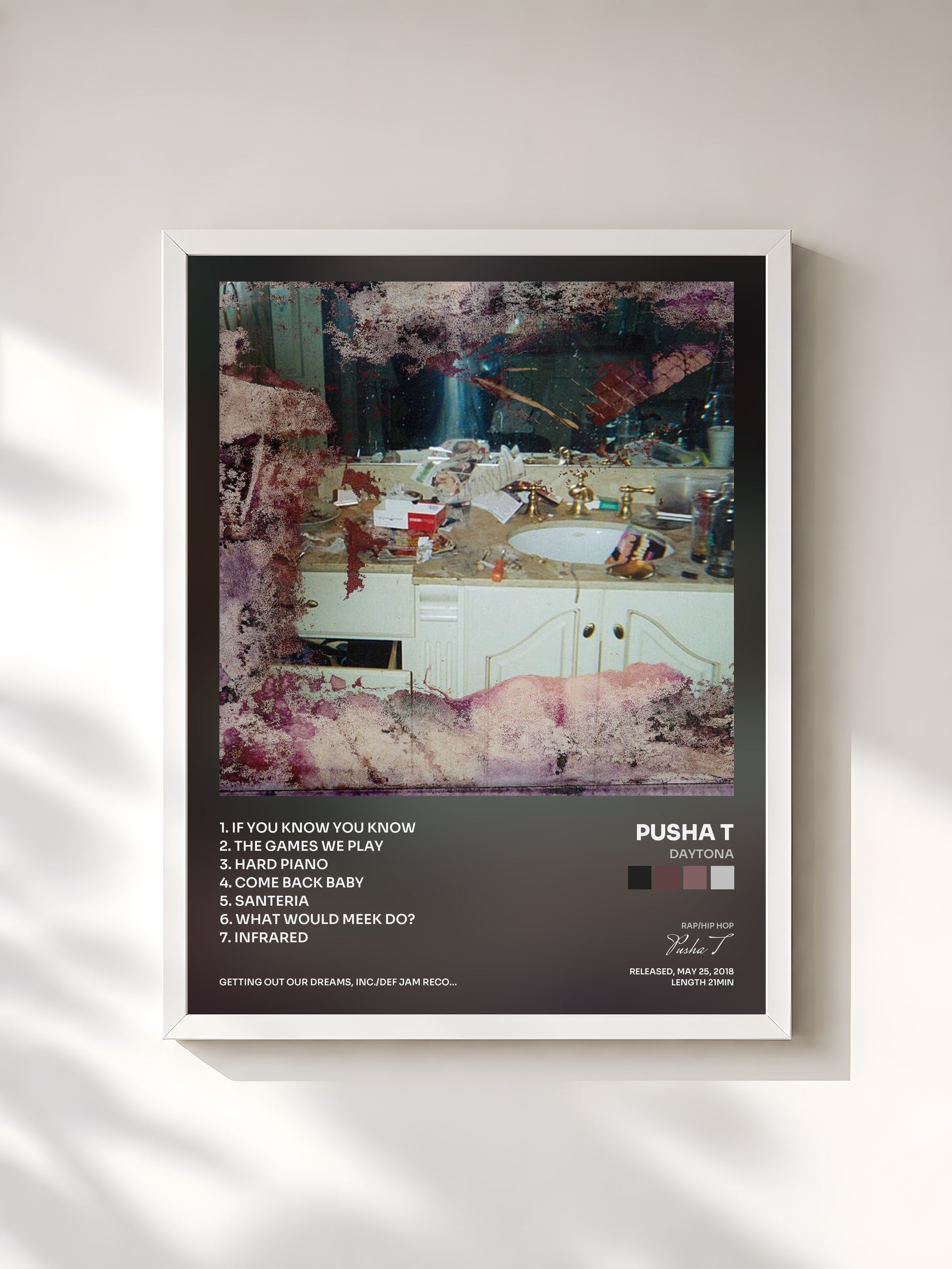 #blanc Tableau de l'album DAYTONA de Pusha T, cadre blanc, imprimé et encadré en France