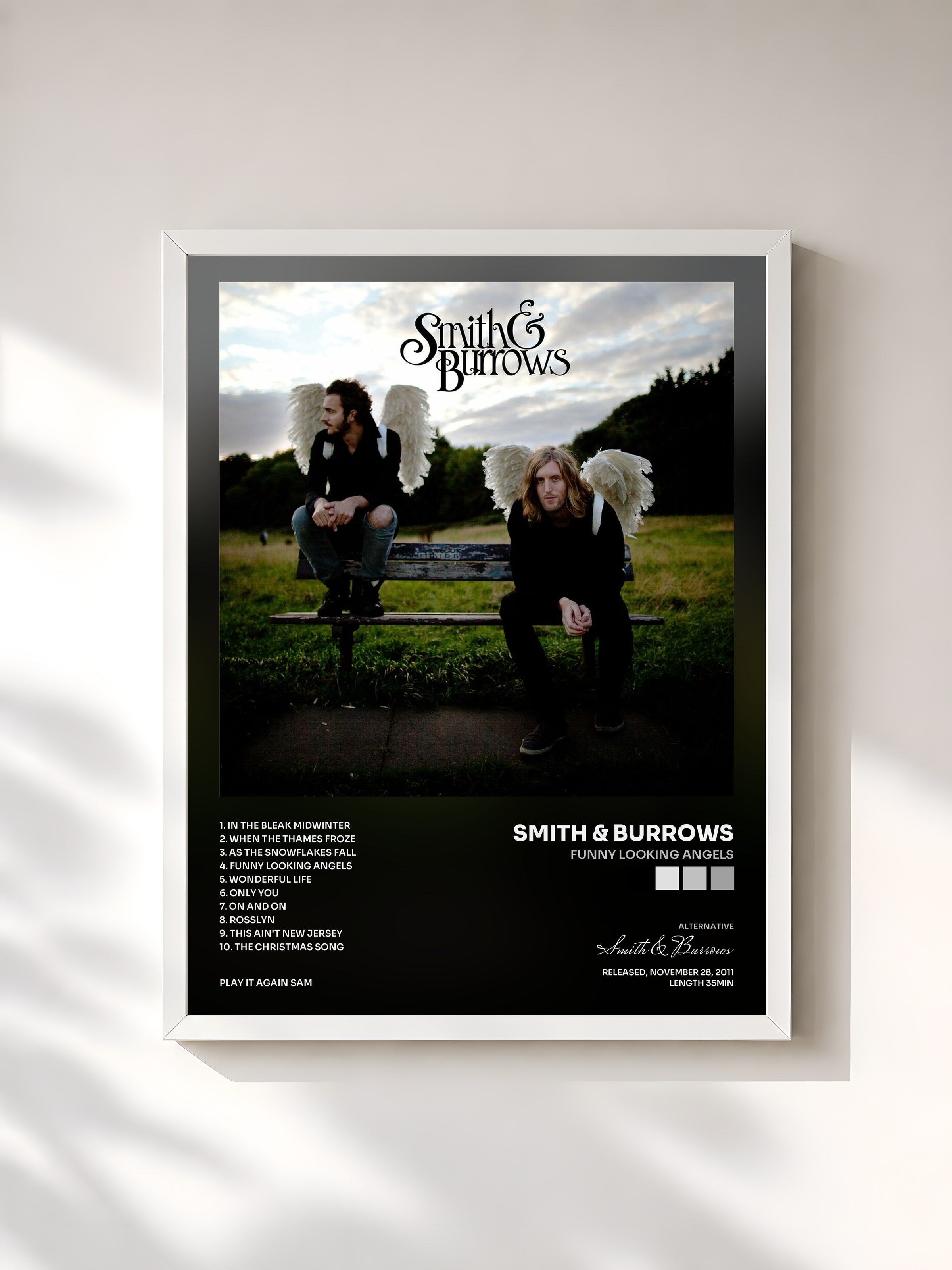 #blanc Tableau de l'album Funny Looking Angels de Smith & Burrows, cadre blanc, imprimé et encadré en France