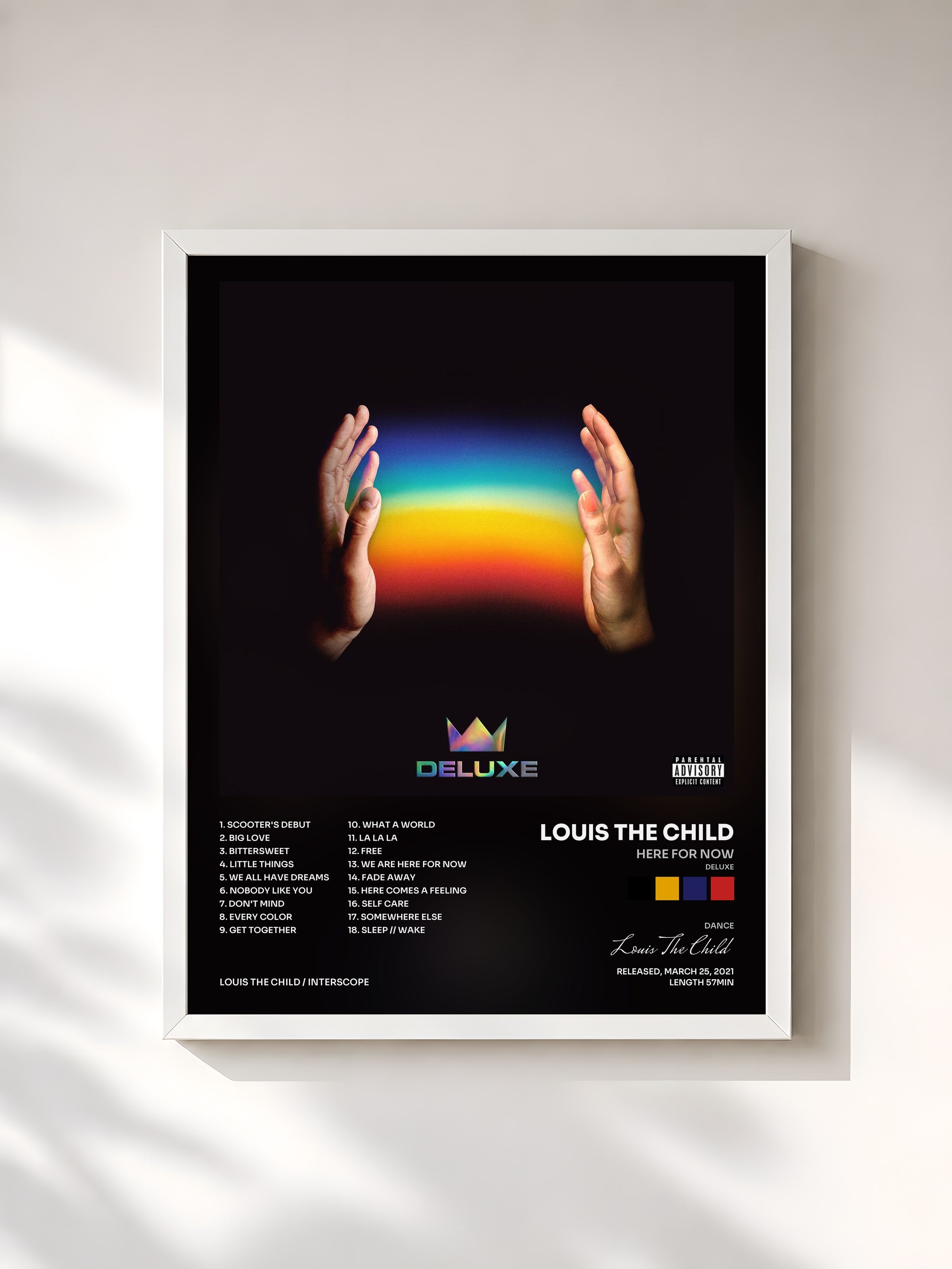 #blanc Tableau de l'album Here For Now (Deluxe) de Louis The Child, cadre blanc, imprimé et encadré en France