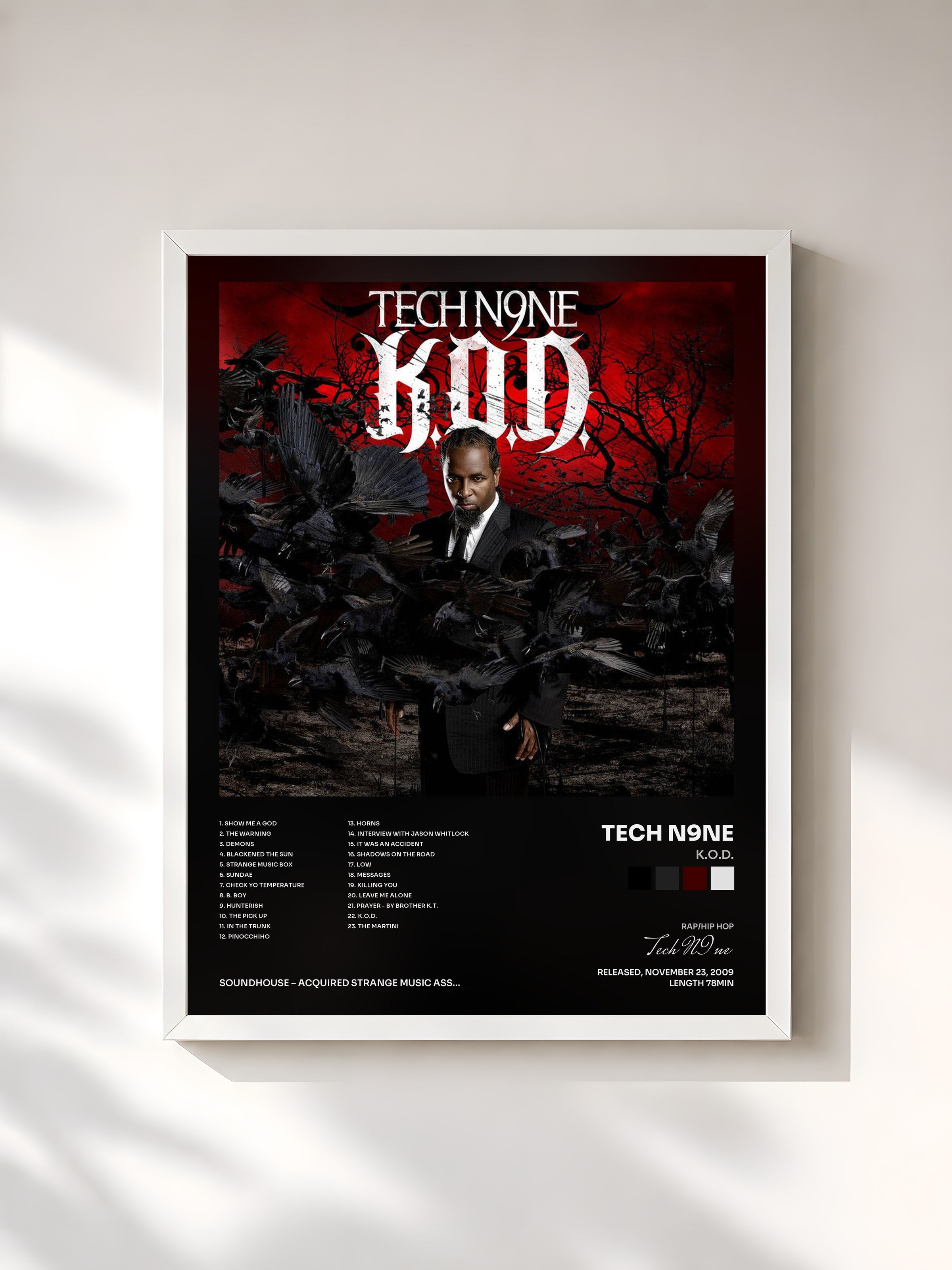 #blanc Tableau de l'album K.O.D. de Tech N9ne, cadre blanc, imprimé et encadré en France
