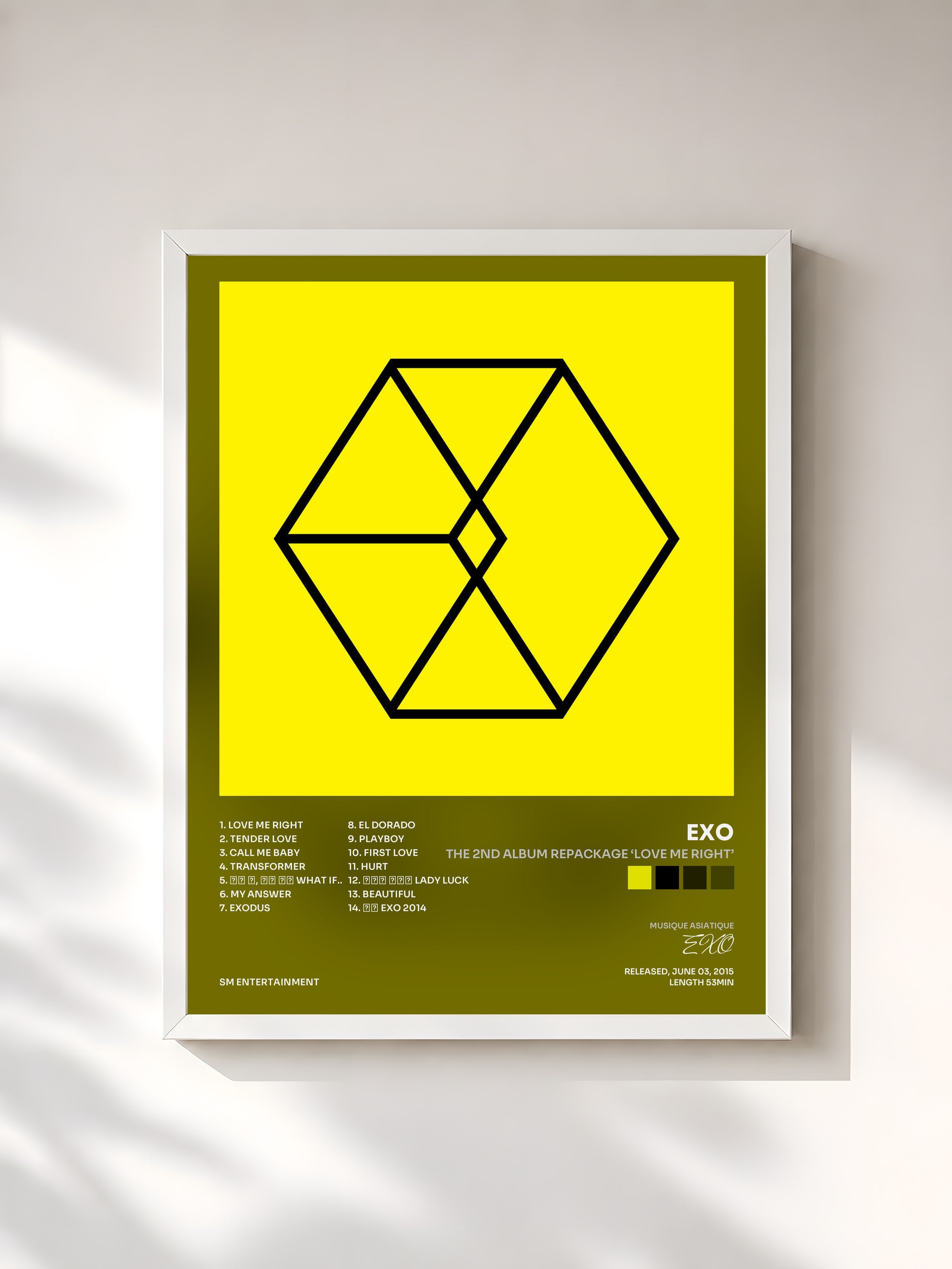 #blanc Tableau de l'album The 2nd Album Repackage ‘LOVE ME RIGHT’ de EXO, cadre blanc, imprimé et encadré en France