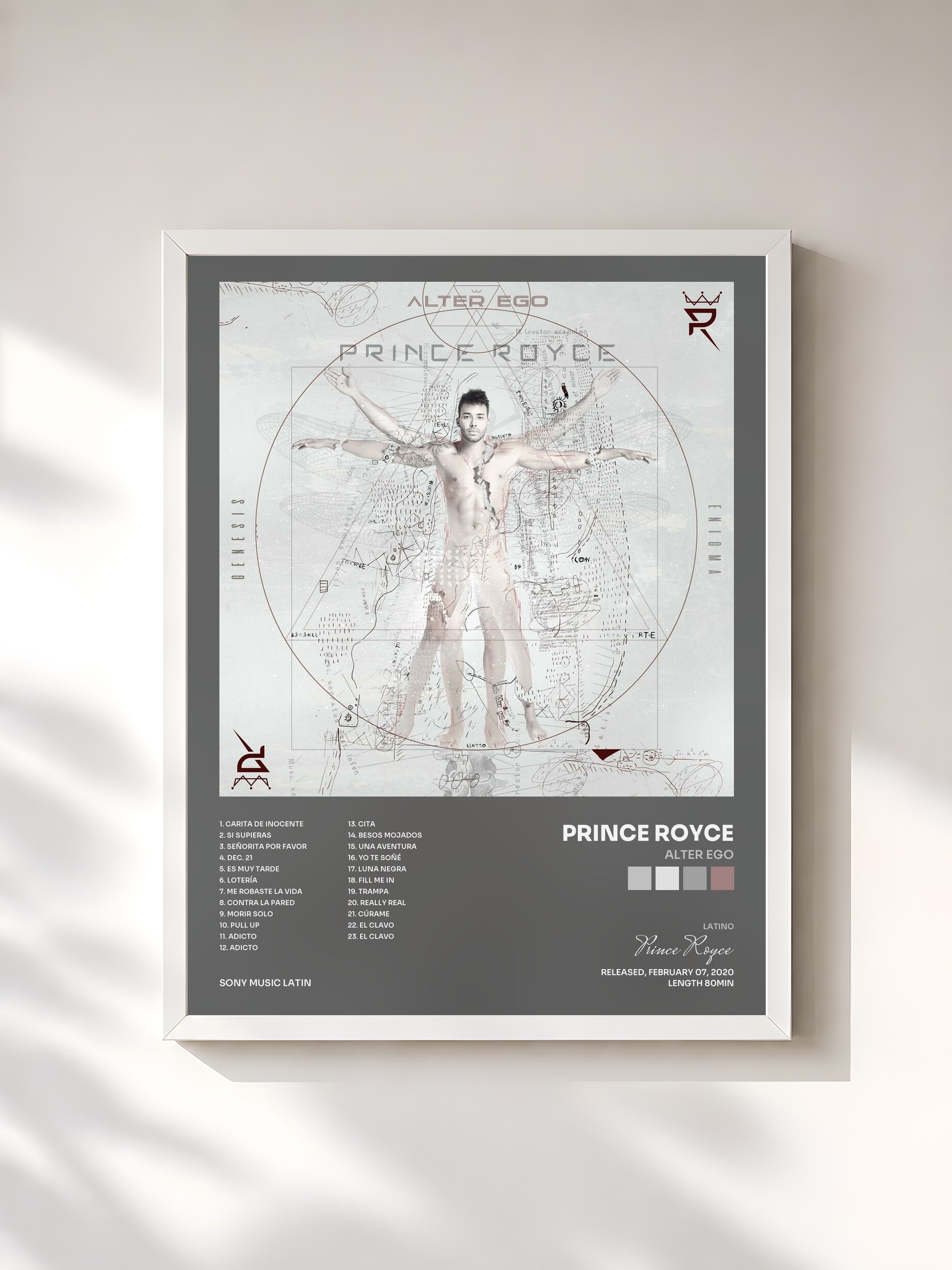 #blanc Tableau de l'album ALTER EGO de Prince Royce, cadre blanc, imprimé et encadré en France