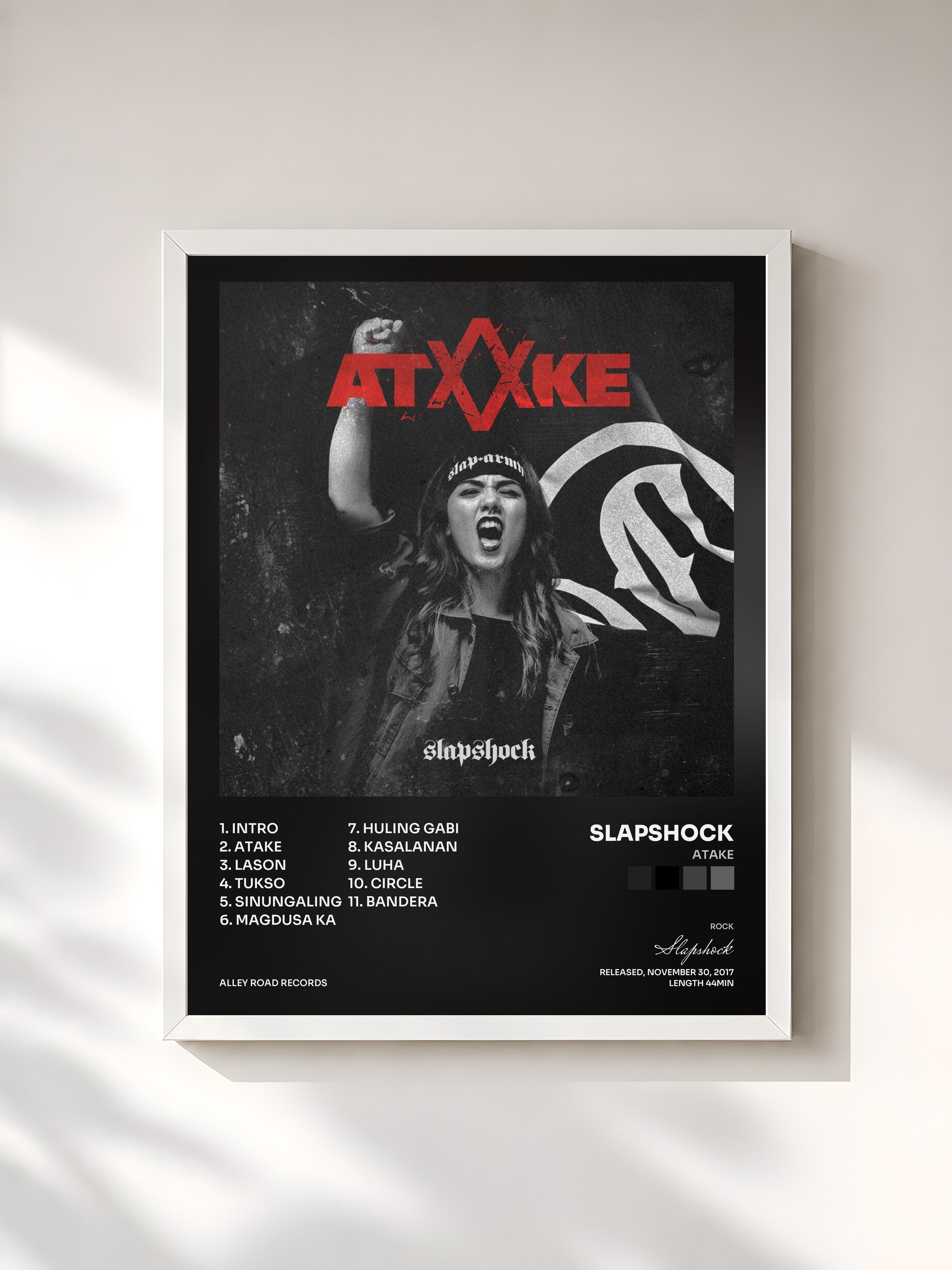 #blanc Tableau de l'album Atake de Slapshock, cadre blanc, imprimé et encadré en France
