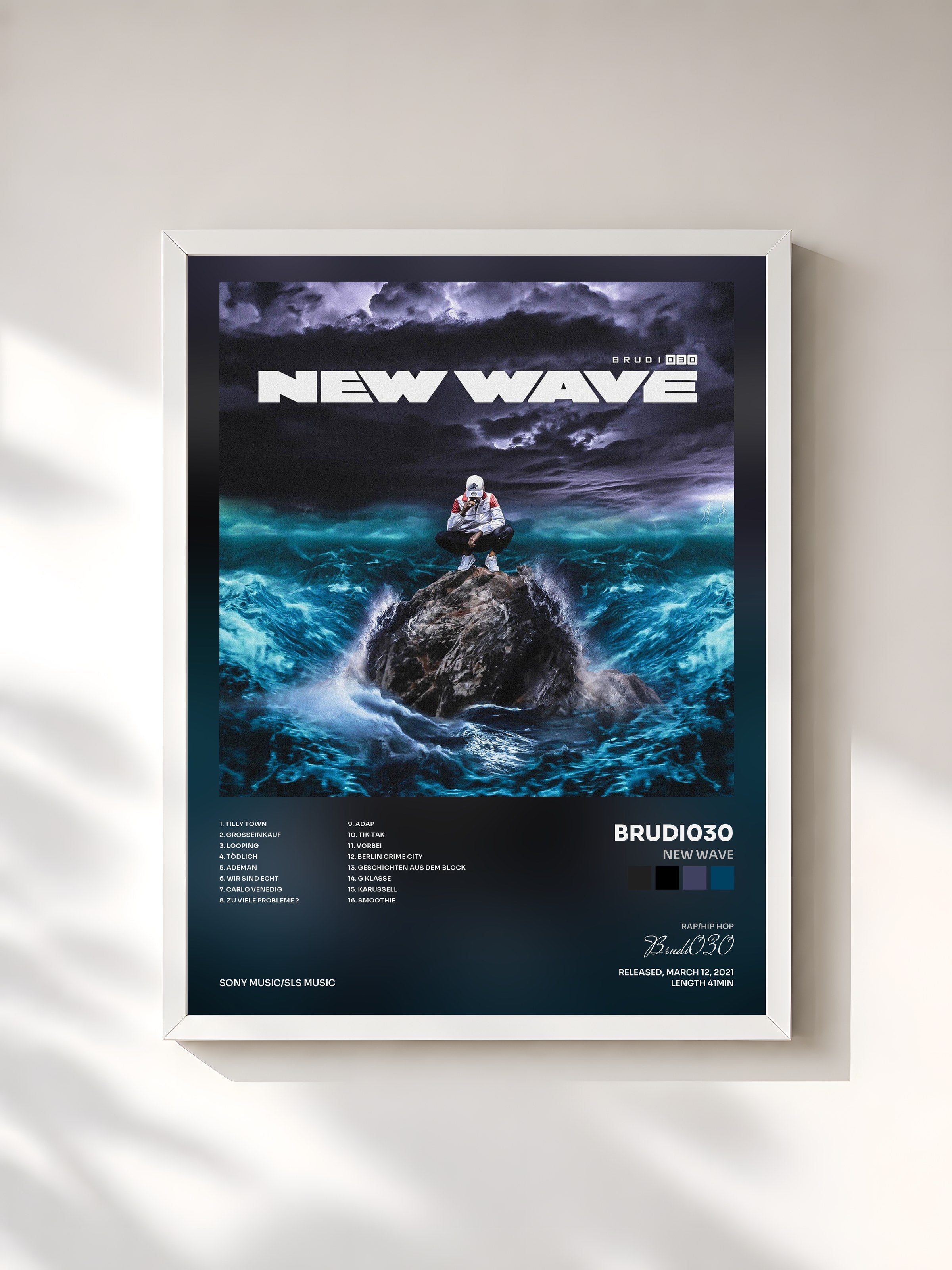 #blanc Tableau de l'album NEW WAVE de Brudi030, cadre blanc, imprimé et encadré en France