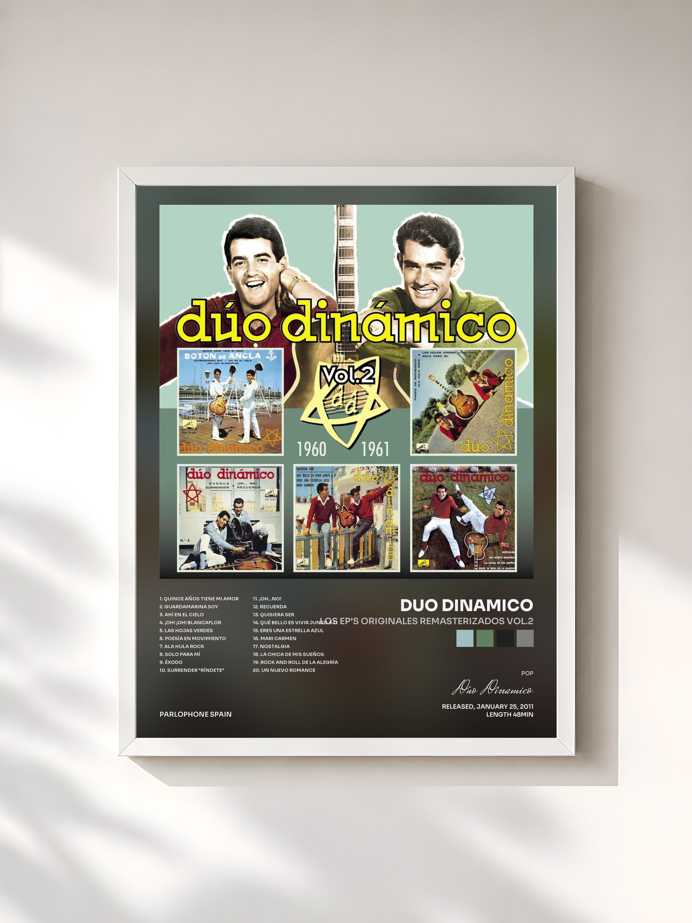 #blanc Tableau de l'album Los Ep'S Originales Remasterizados Vol.2 de Duo Dinamico, cadre blanc, imprimé et encadré en France
