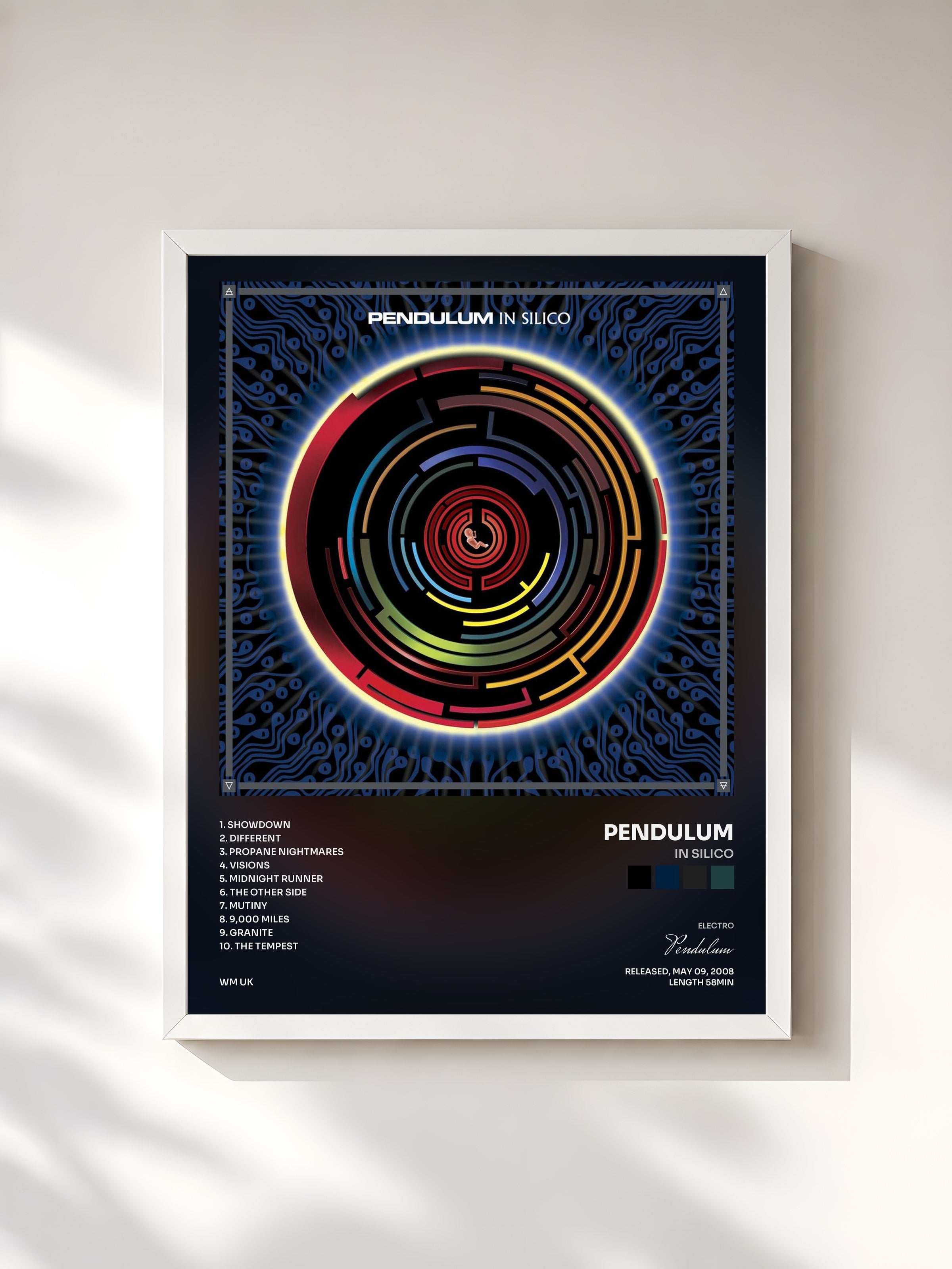 #blanc Tableau de l'album In Silico de Pendulum, cadre blanc, imprimé et encadré en France