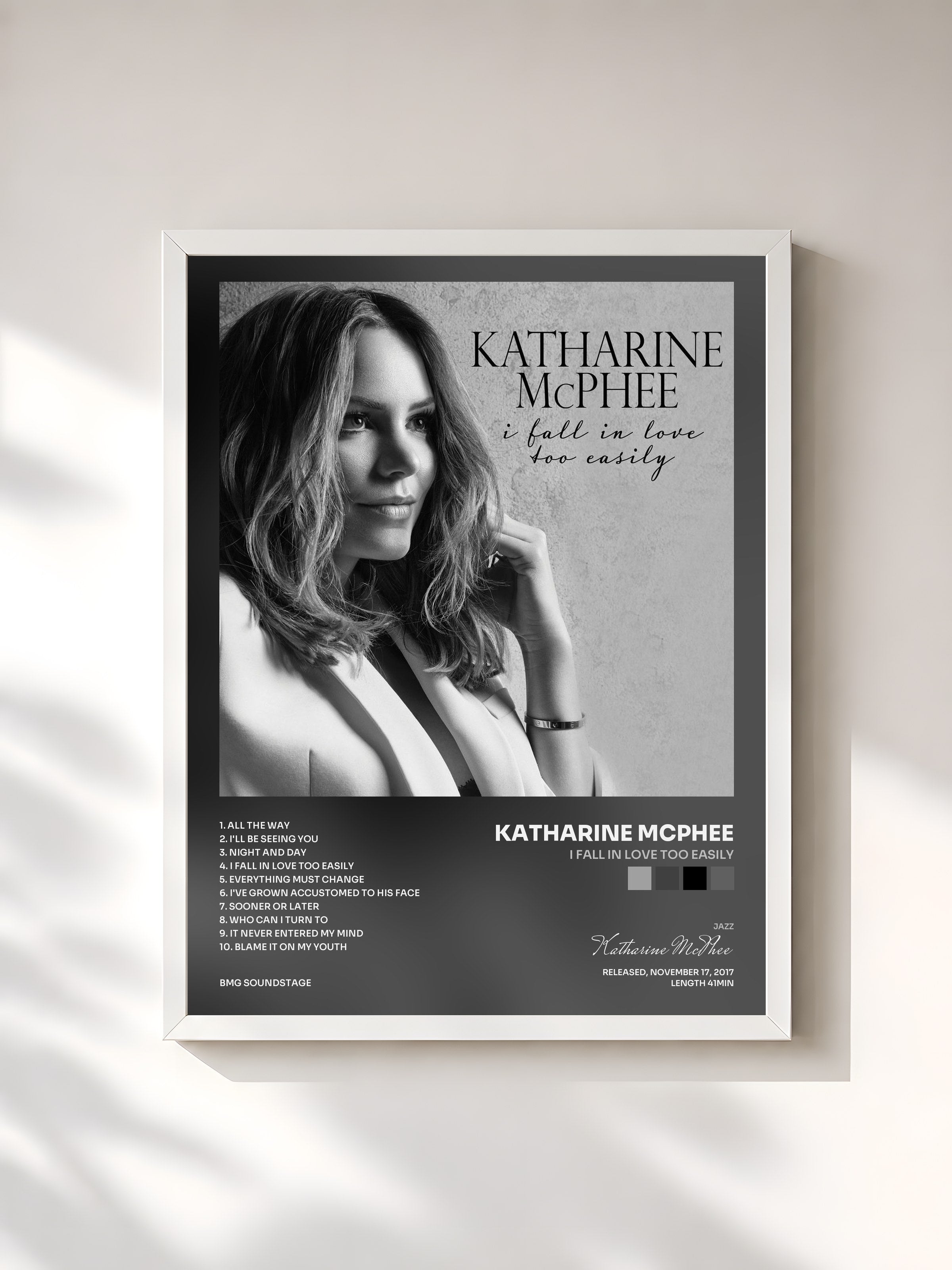#blanc Tableau de l'album I Fall in Love Too Easily de Katharine McPhee, cadre blanc, imprimé et encadré en France