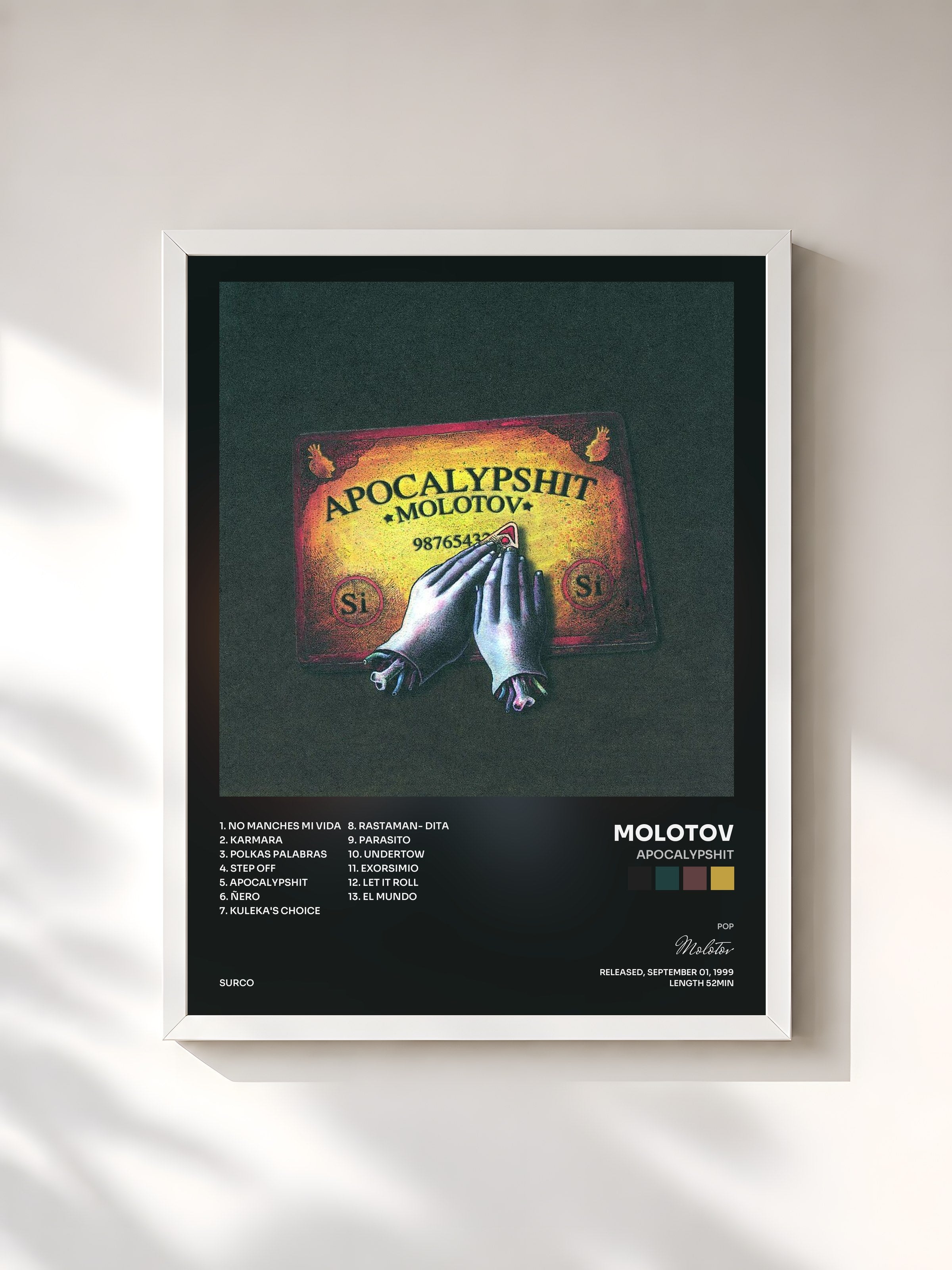 #blanc Tableau de l'album Apocalypshit de Molotov, cadre blanc, imprimé et encadré en France