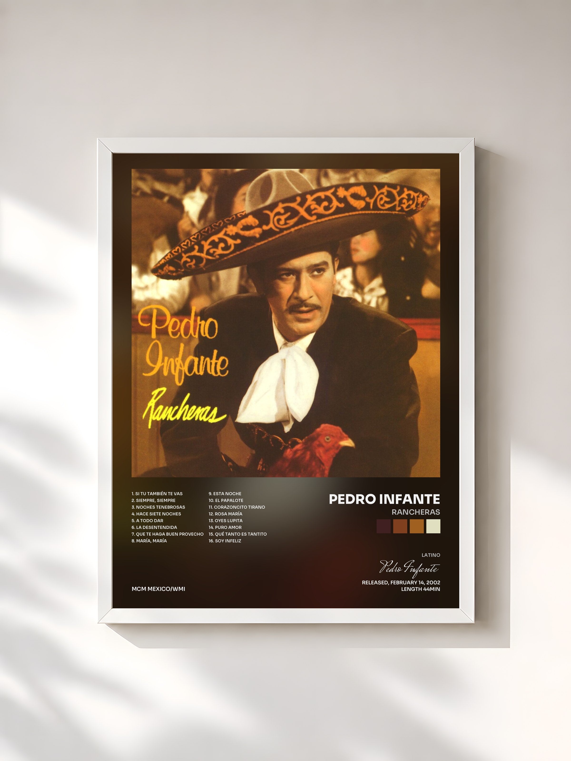 #blanc Tableau de l'album Rancheras de Pedro Infante, cadre blanc, imprimé et encadré en France