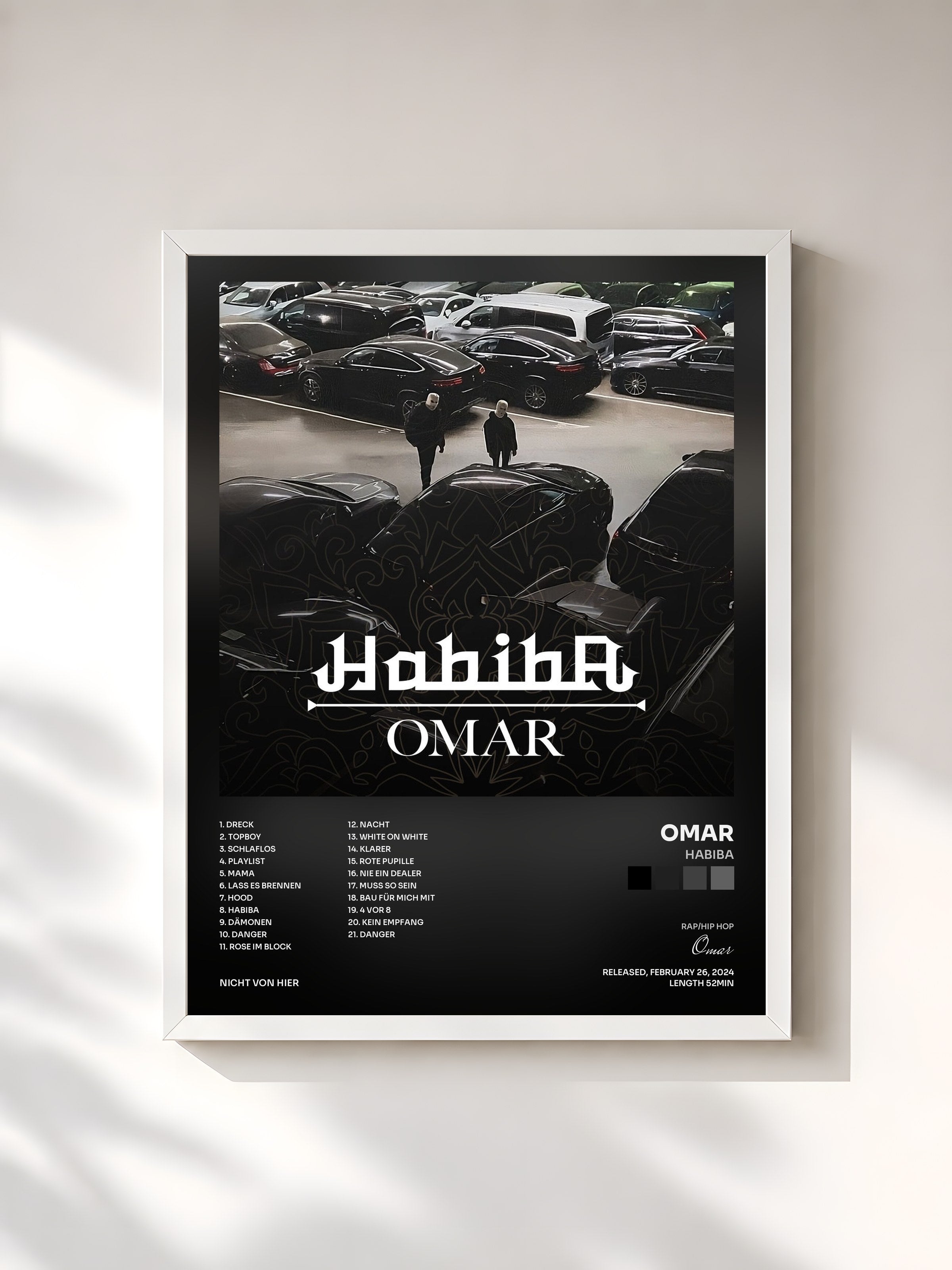 #blanc Tableau de l'album HABIBA de Omar, cadre blanc, imprimé et encadré en France