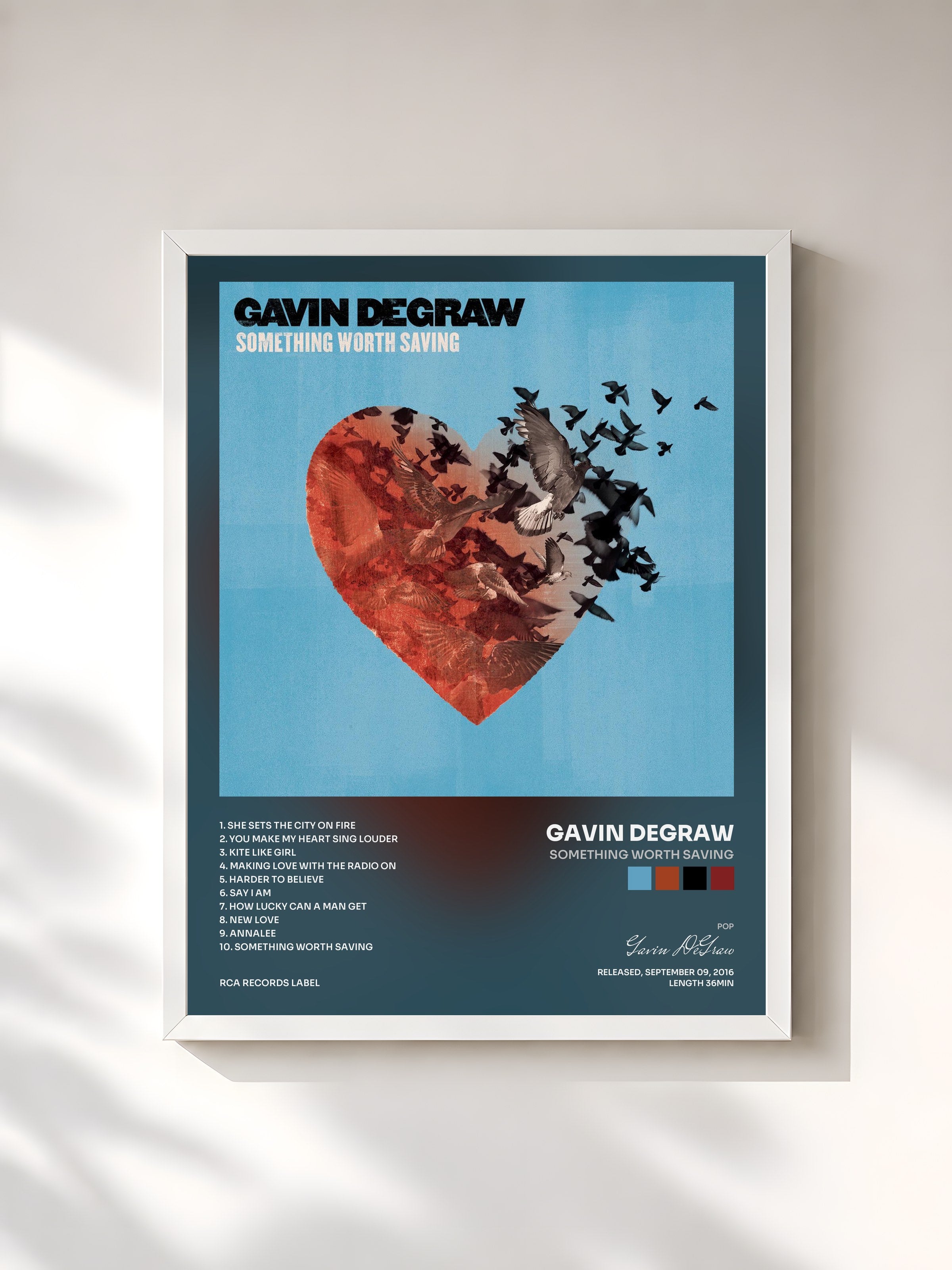 #blanc Tableau de l'album Something Worth Saving de Gavin DeGraw, cadre blanc, imprimé et encadré en France