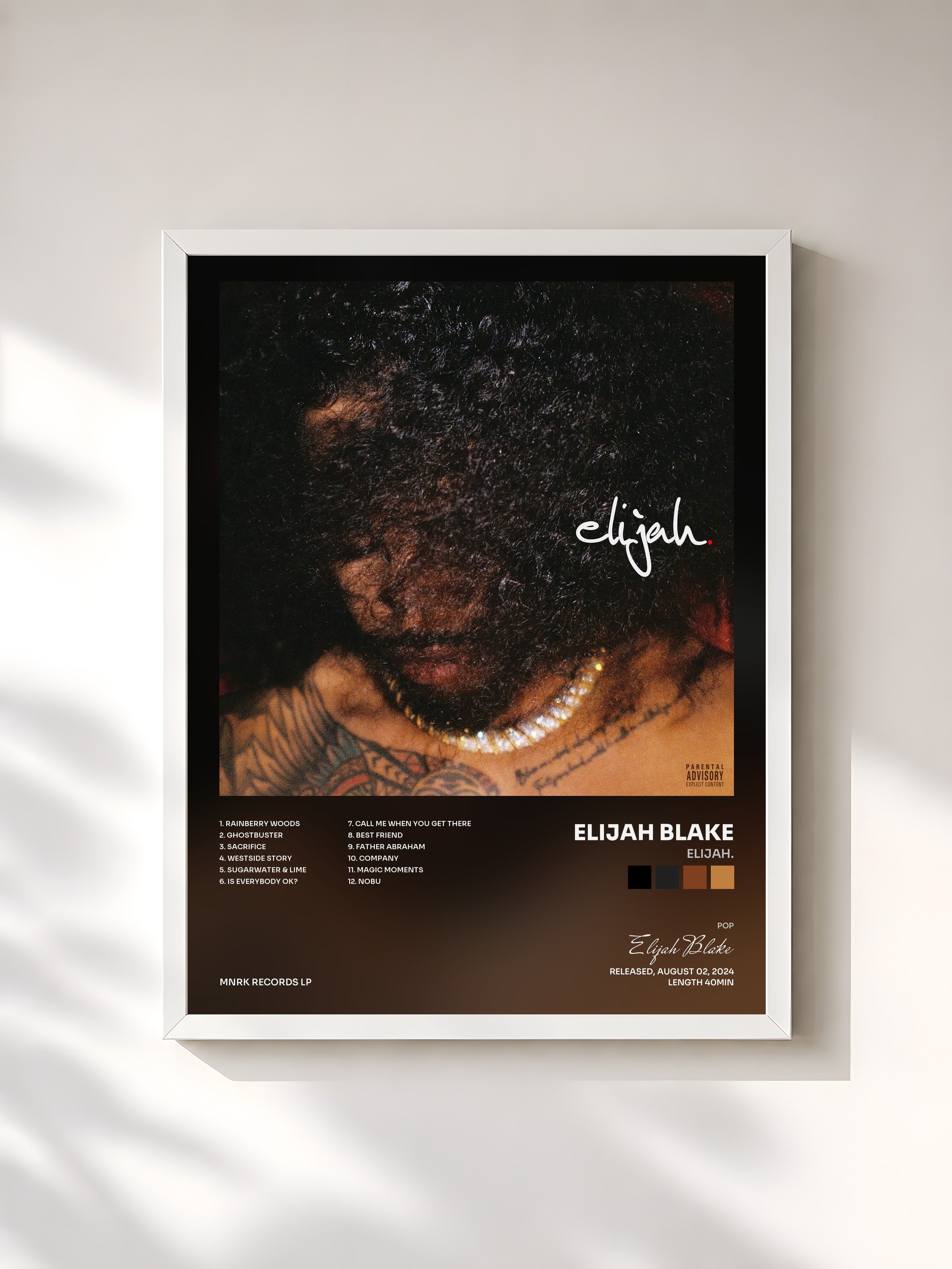 #blanc Tableau de l'album elijah. de Elijah Blake, cadre blanc, imprimé et encadré en France