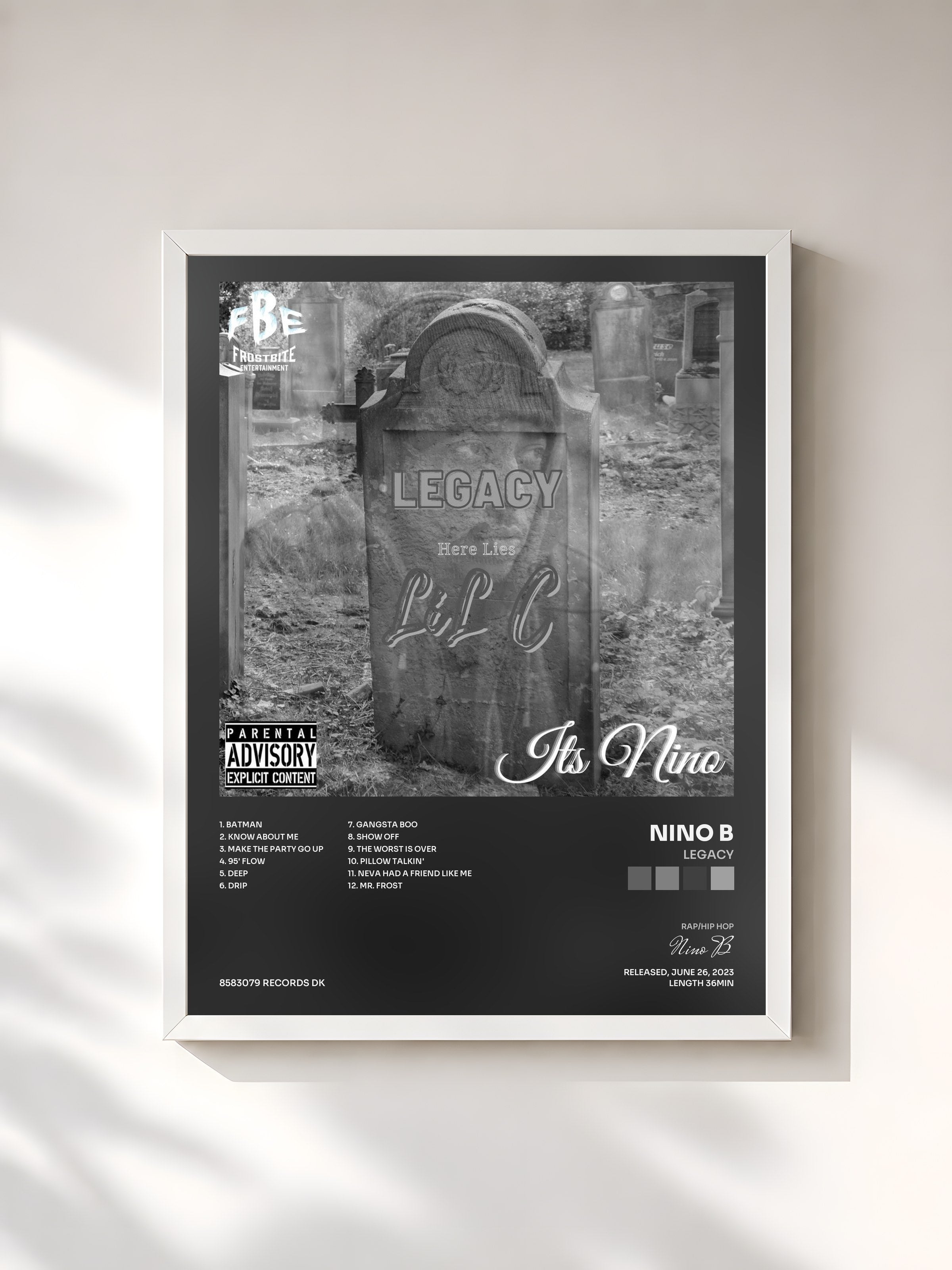 #blanc Tableau de l'album Legacy de Nino B, cadre blanc, imprimé et encadré en France