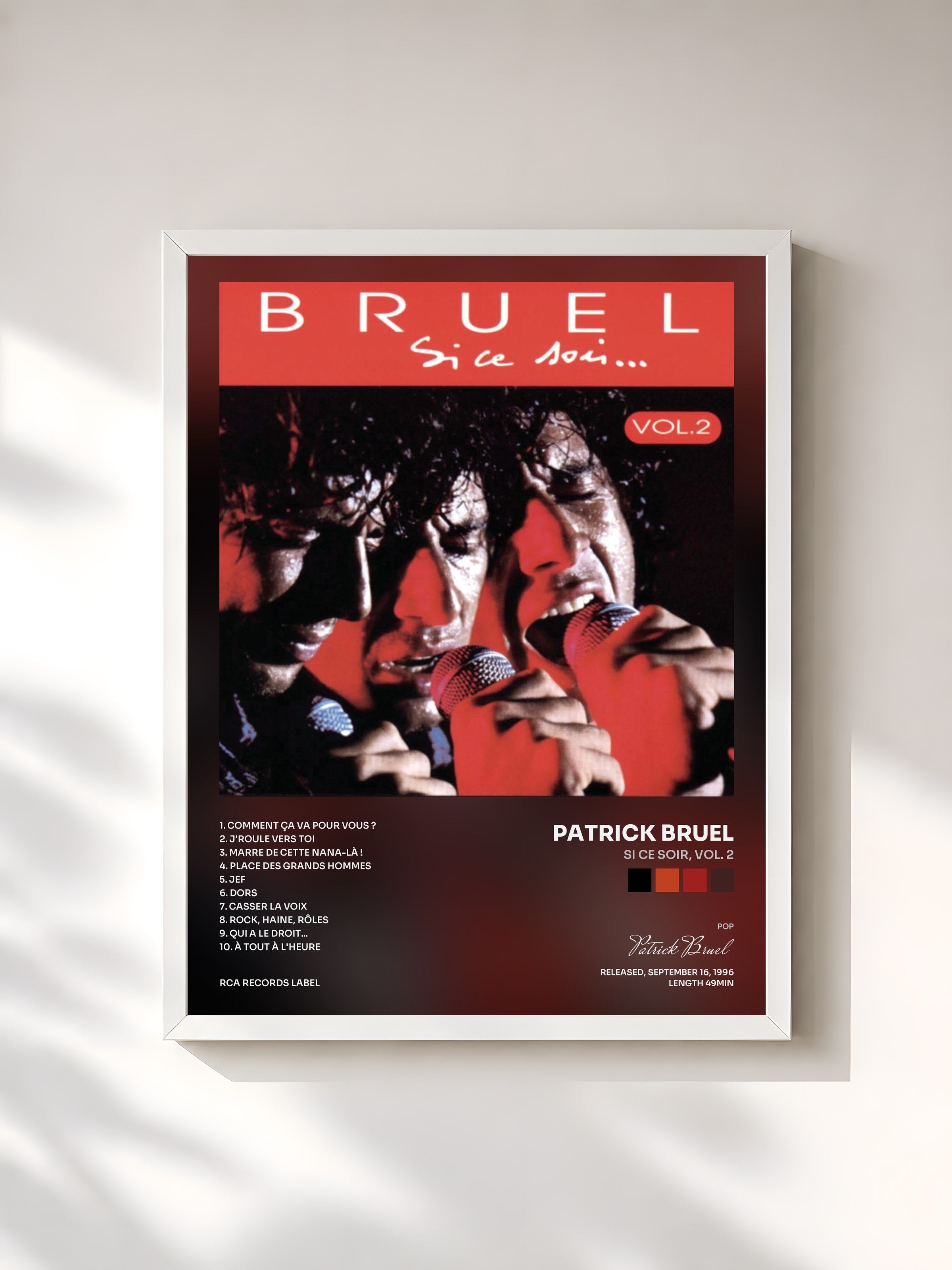 #blanc Tableau de l'album Si ce soir, Vol. 2 de Patrick Bruel, cadre blanc, imprimé et encadré en France