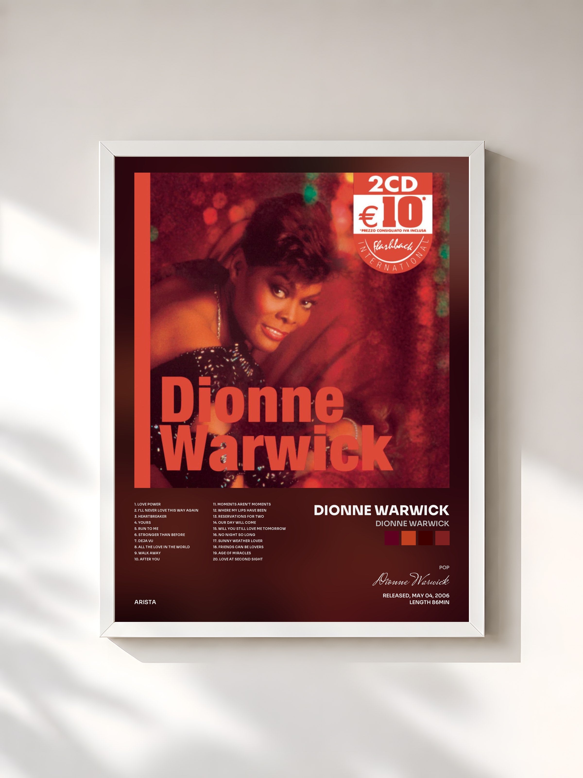 #blanc Tableau de l'album Dionne Warwick de Dionne Warwick, cadre blanc, imprimé et encadré en France