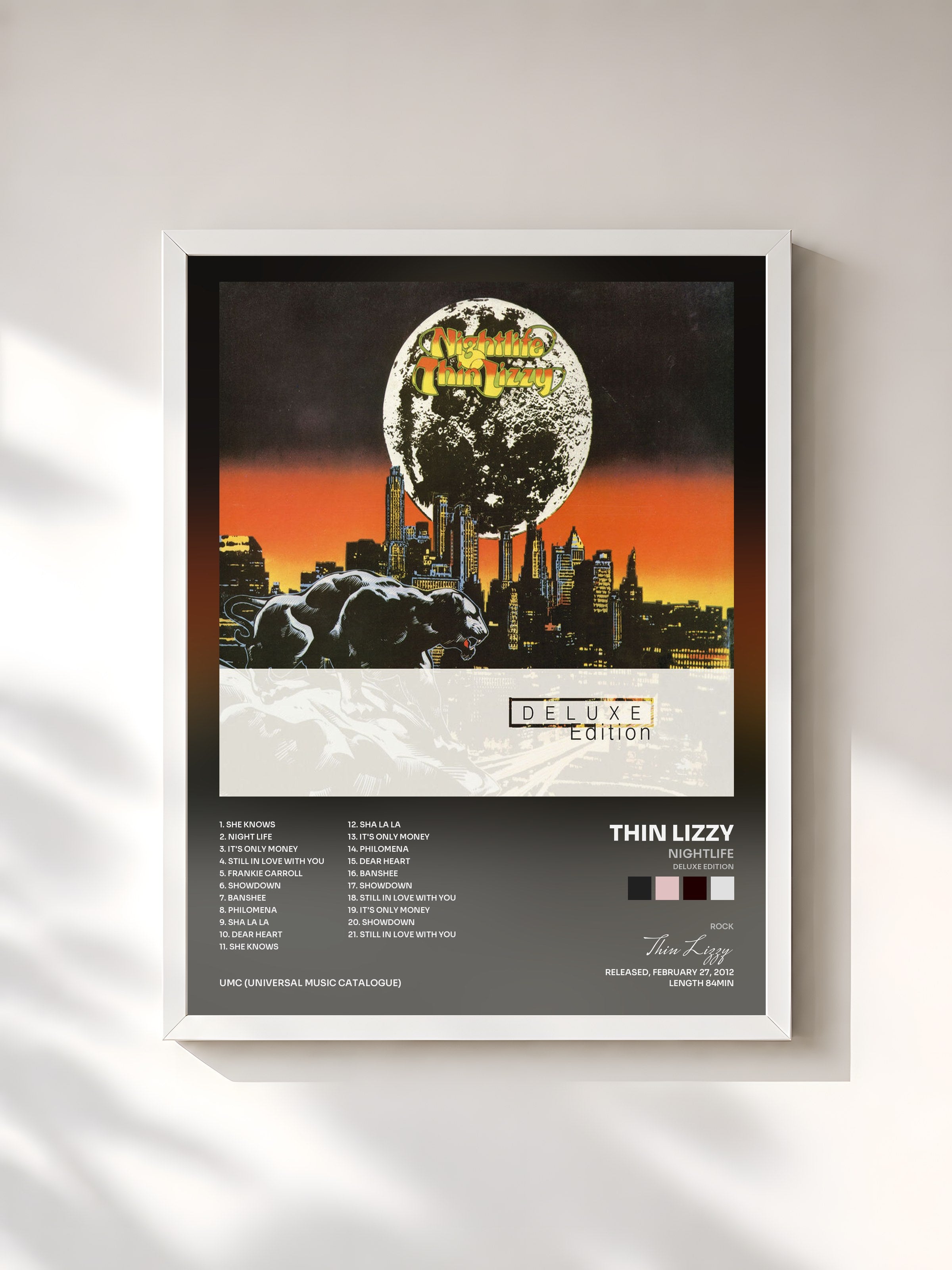 #blanc Tableau de l'album Nightlife (Deluxe Edition) de Thin Lizzy, cadre blanc, imprimé et encadré en France
